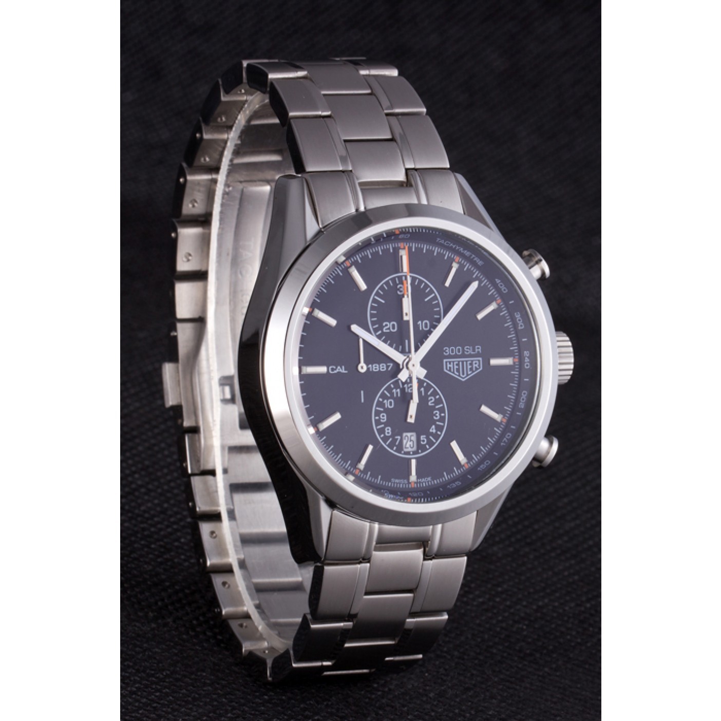 Tag Heuer SLR Polished Stainless Steel Case Black Dial Stainless Steel Strap