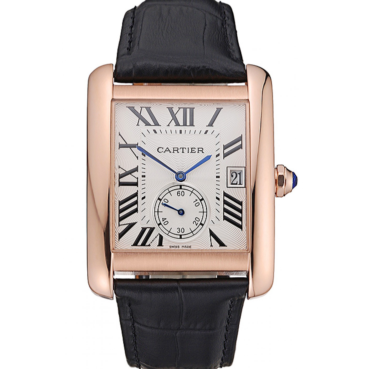 Cartier Tank MC White Dial Gold Case Black Leather Strap 622579