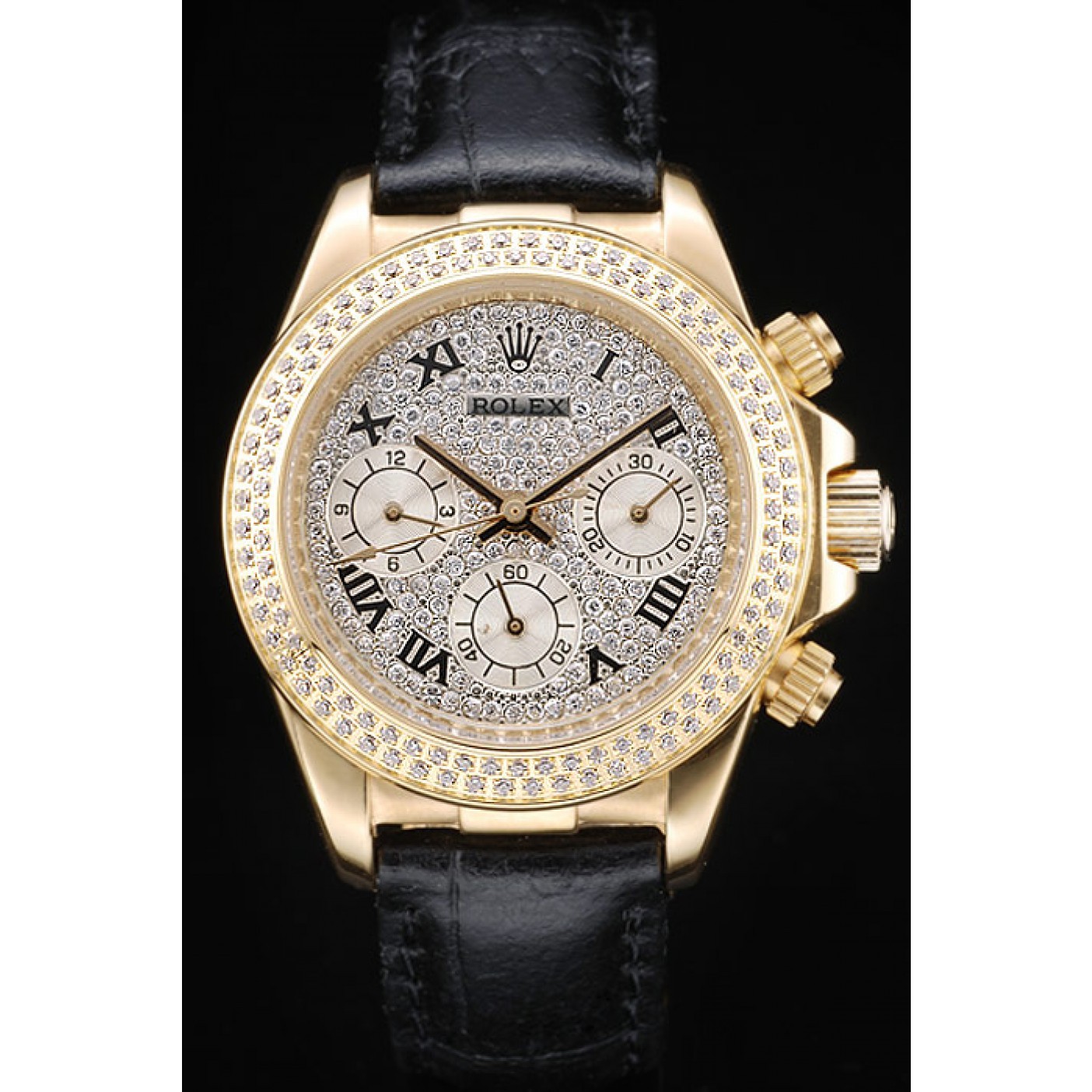 RepTime Watches Rolex Daytona Lady Gold Case Crystal Studded Bezel Crystal Studded Dial 98238