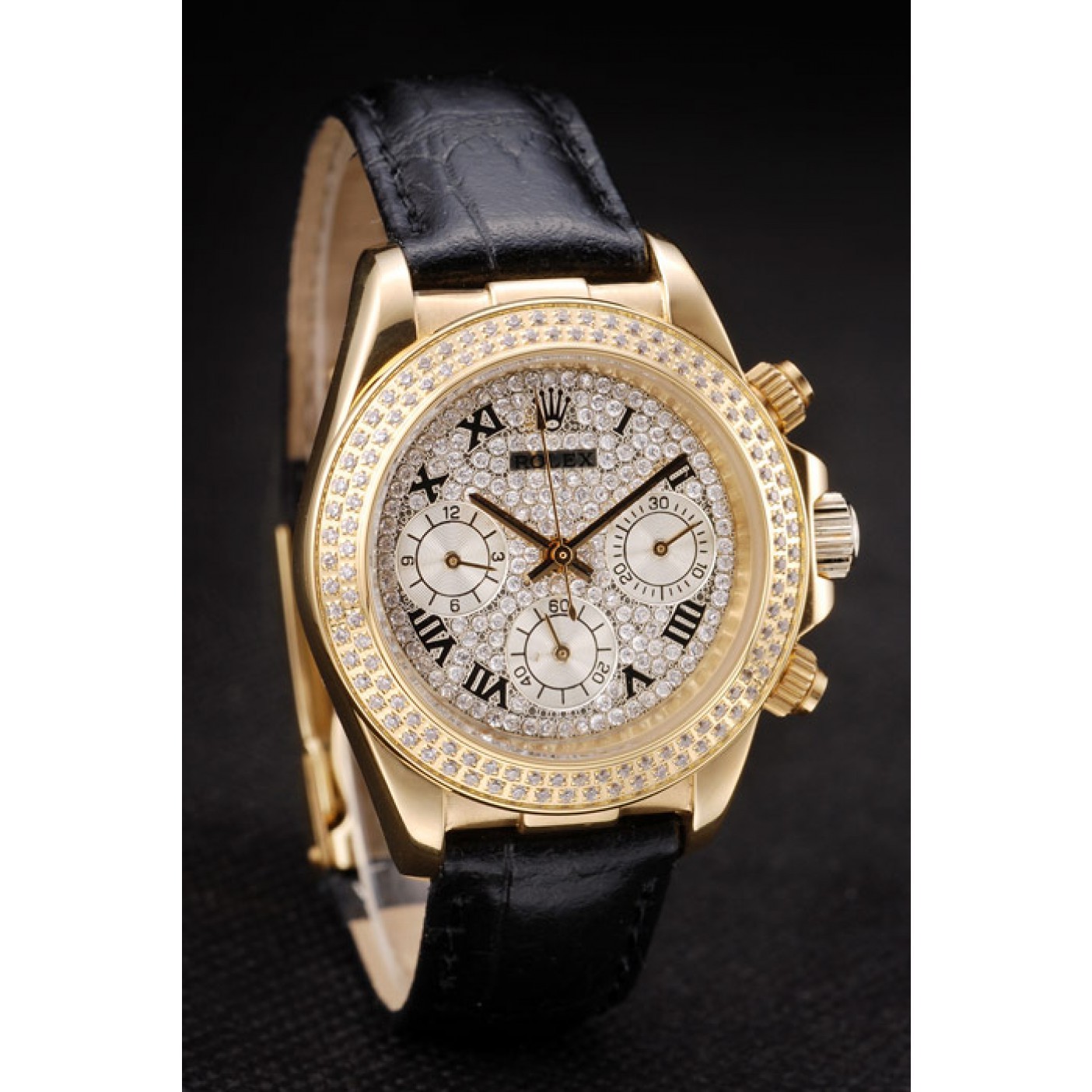 RepTime Watches Rolex Daytona Lady Gold Case Crystal Studded Bezel Crystal Studded Dial 98238