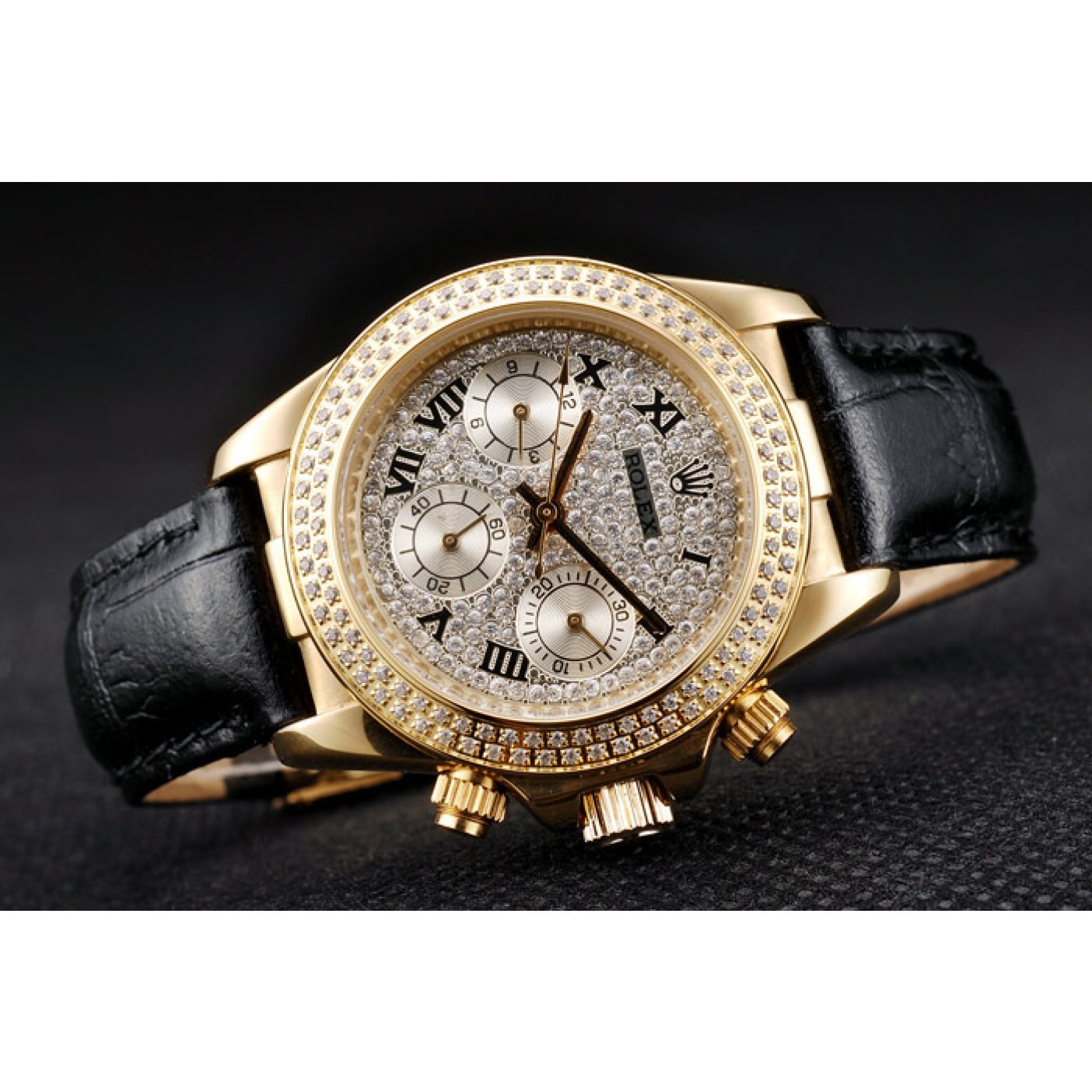 RepTime Watches Rolex Daytona Lady Gold Case Crystal Studded Bezel Crystal Studded Dial 98238