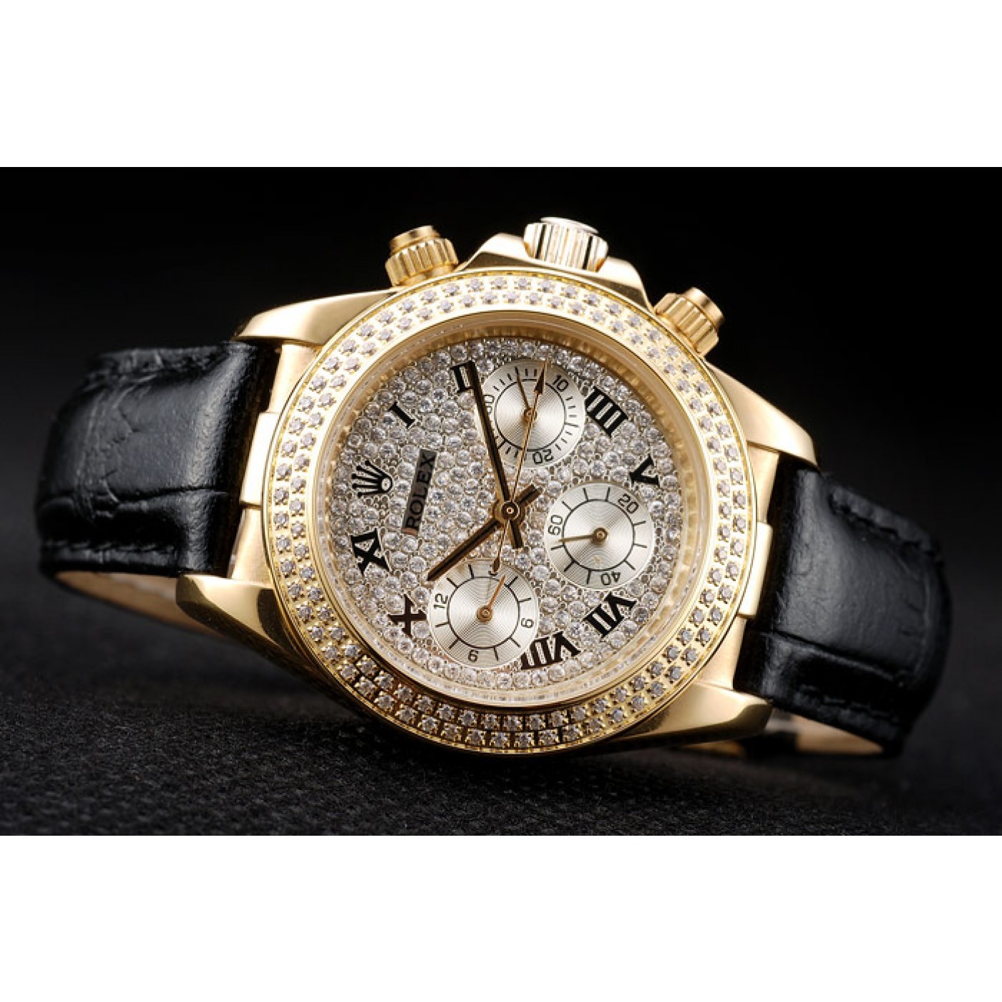 RepTime Watches Rolex Daytona Lady Gold Case Crystal Studded Bezel Crystal Studded Dial 98238