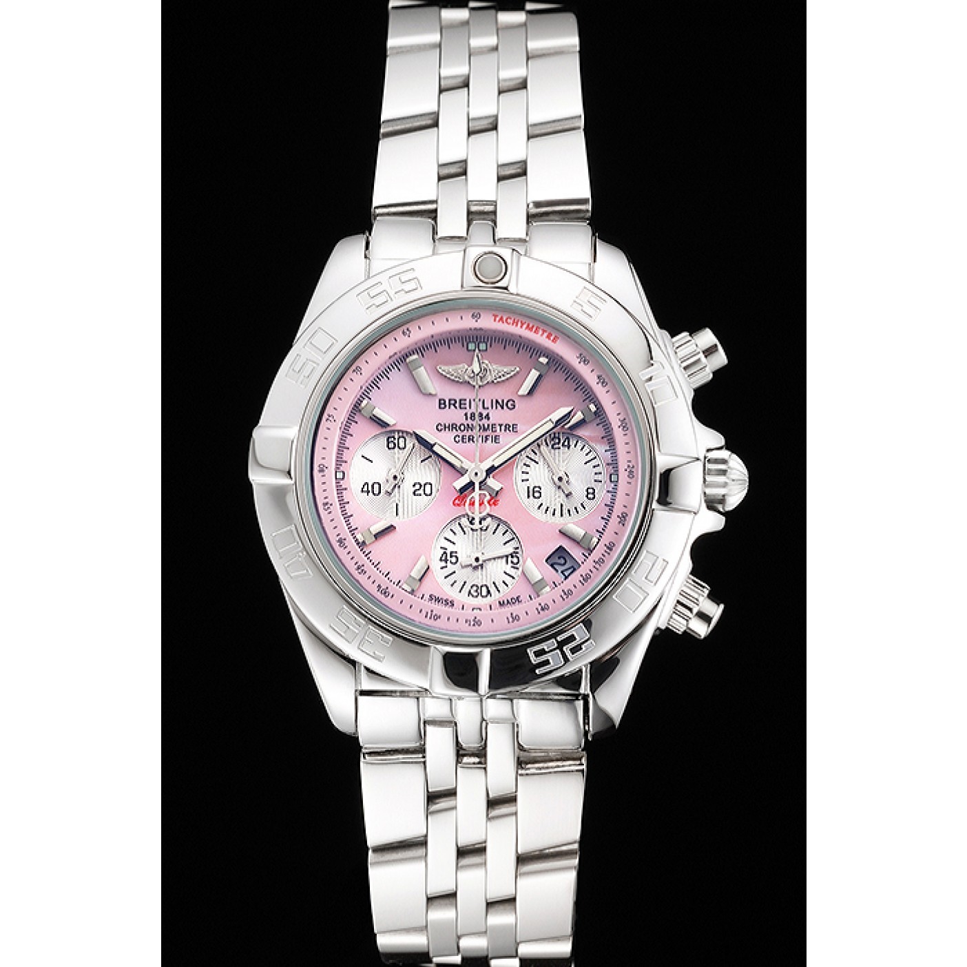 Breitling Chronomat Quartz Pink Dial Stainless Steel Case And Bracelet