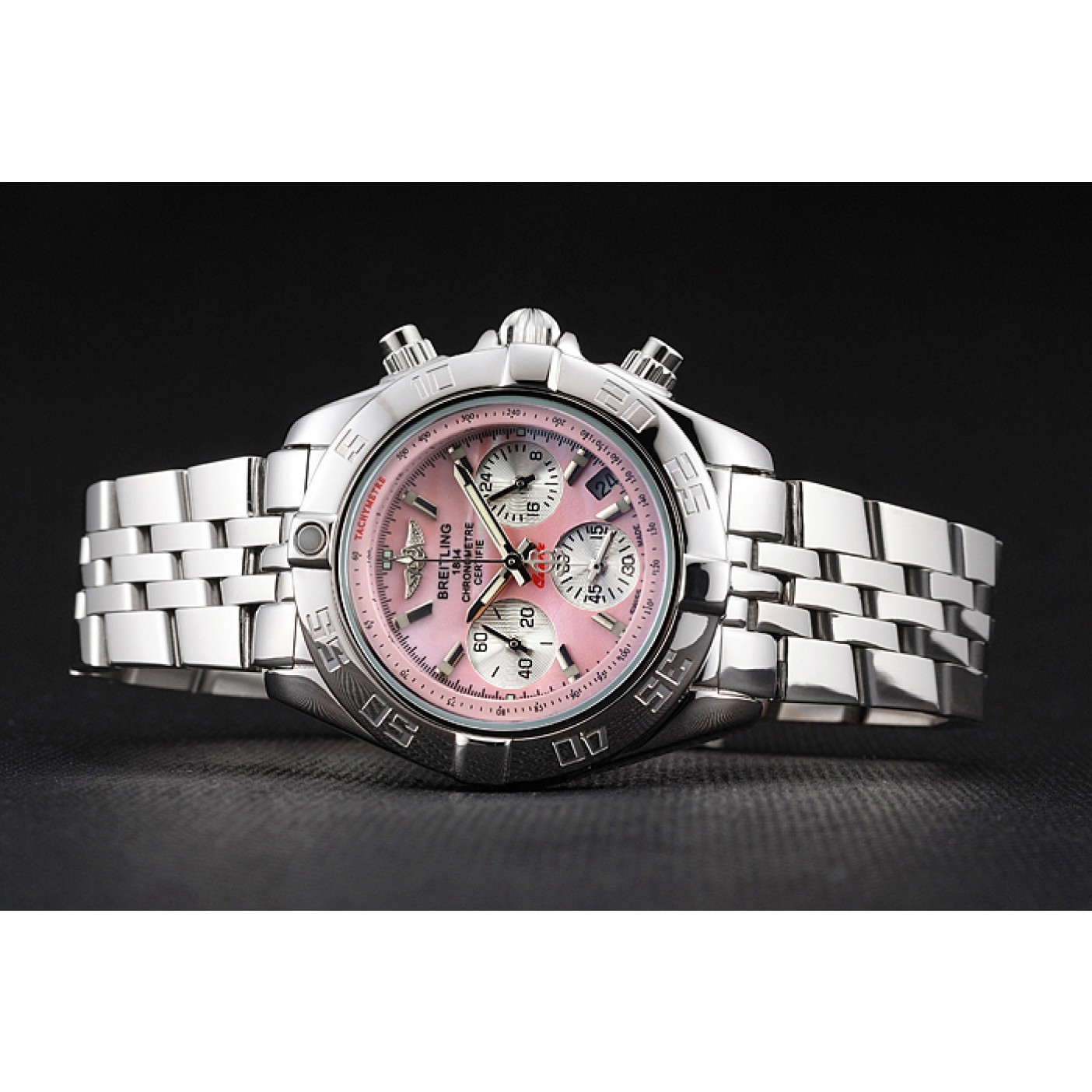 Breitling Chronomat Quartz Pink Dial Stainless Steel Case And Bracelet