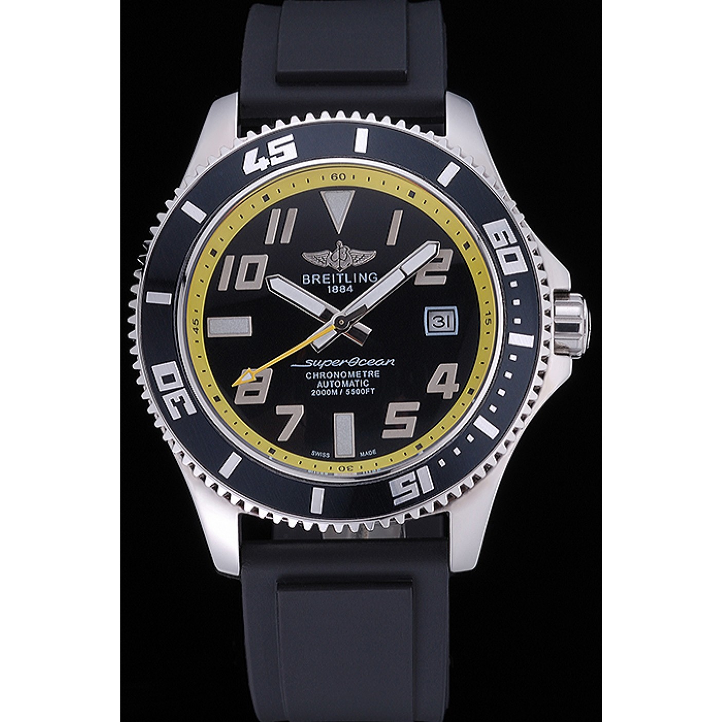 Breitling Superocean Black Yellow Dial Watch 622331