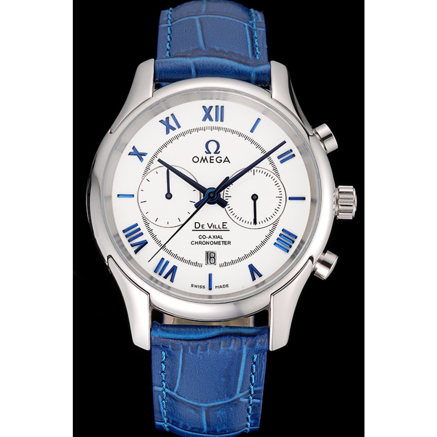 Omega DeVille Silver Bezel with White Dial and Blue Leather Strap 621568