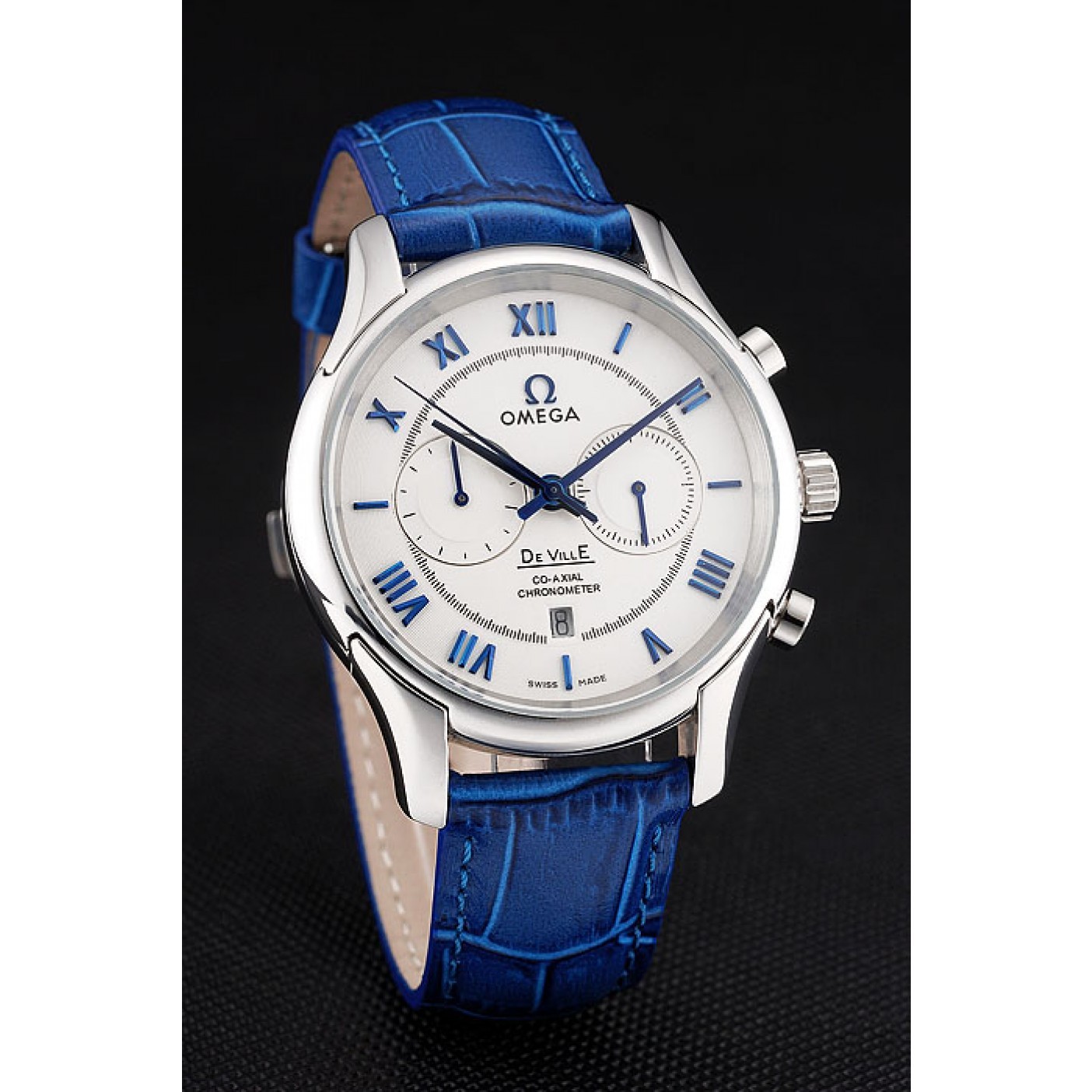 Omega DeVille Silver Bezel with White Dial and Blue Leather Strap 621568