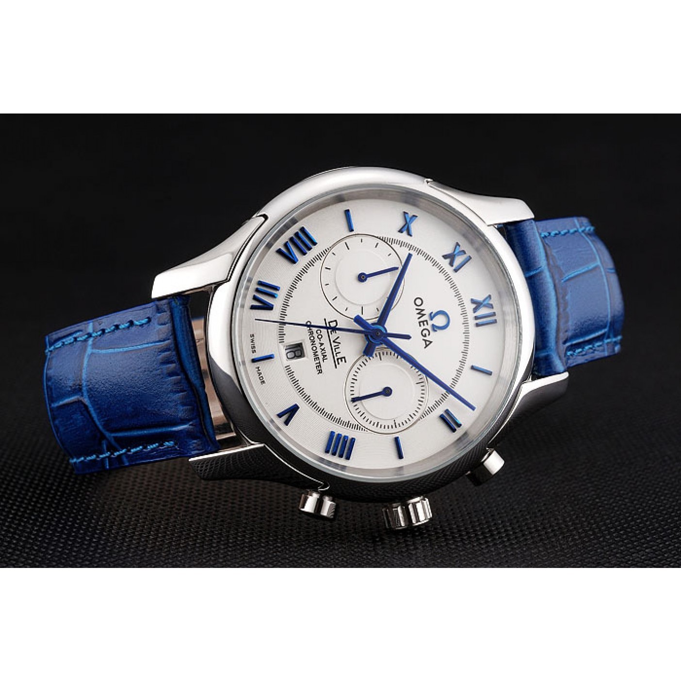 Omega DeVille Silver Bezel with White Dial and Blue Leather Strap 621568