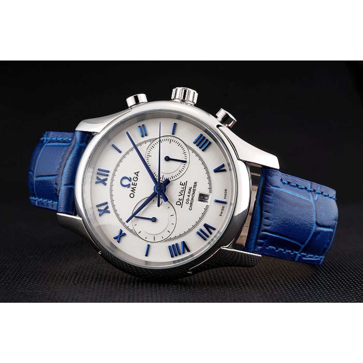 Omega DeVille Silver Bezel with White Dial and Blue Leather Strap 621568