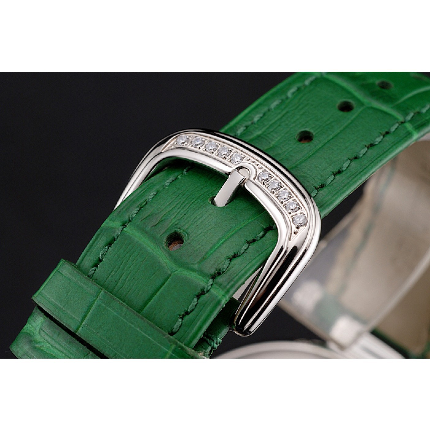 Franck Muller Double Mistery Ronde White Dial Stainless Steel Case Green Leather Strap