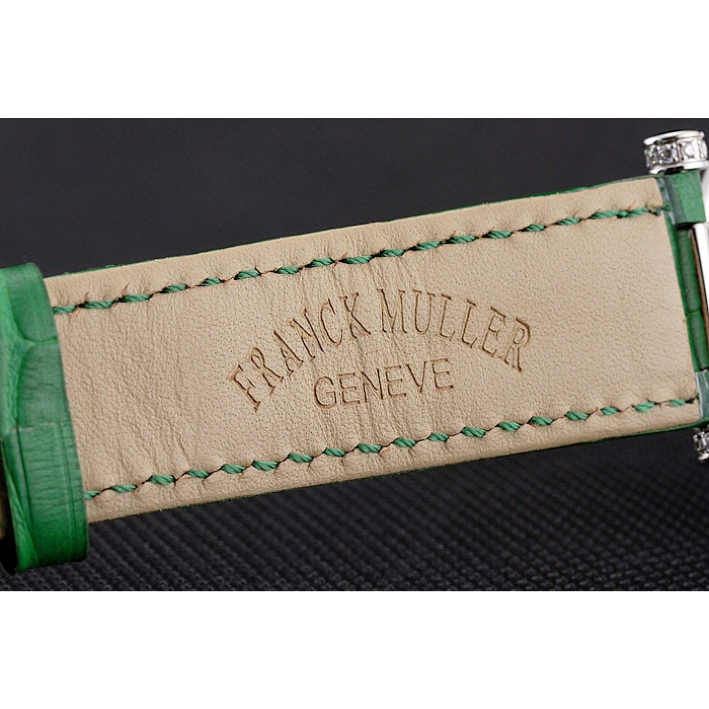 Franck Muller Double Mistery Ronde White Dial Stainless Steel Case Green Leather Strap