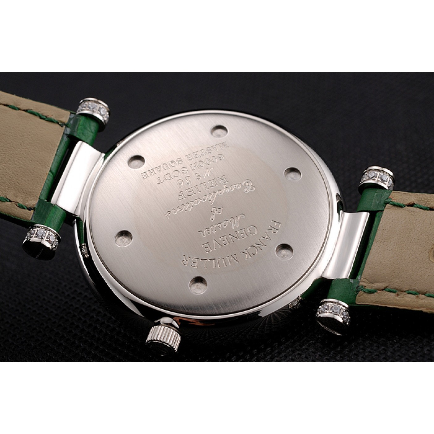 Franck Muller Double Mistery Ronde White Dial Stainless Steel Case Green Leather Strap