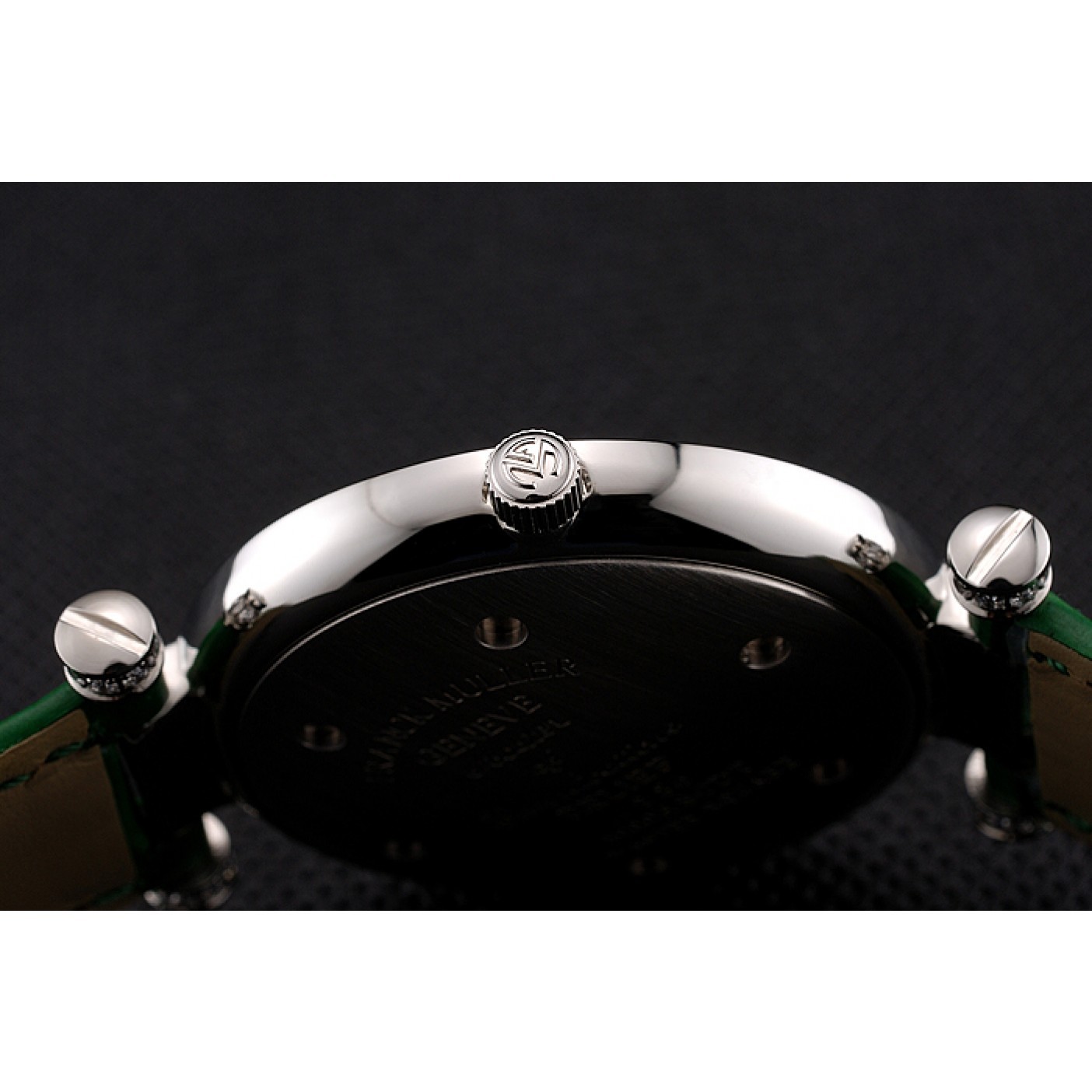 Franck Muller Double Mistery Ronde White Dial Stainless Steel Case Green Leather Strap