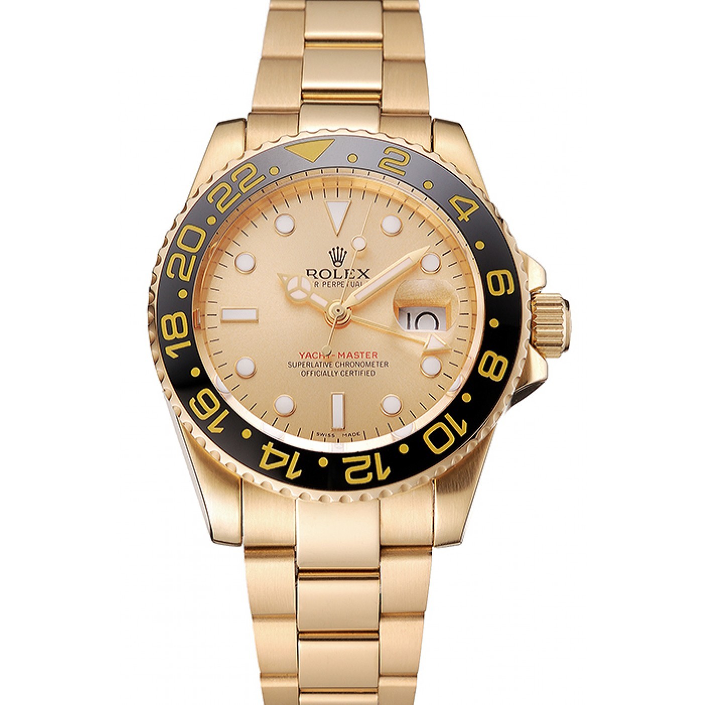 RepTime Watches Swiss Rolex GMT Master II Gold Dial Black Bezel Gold Case And Bracelet 1453749