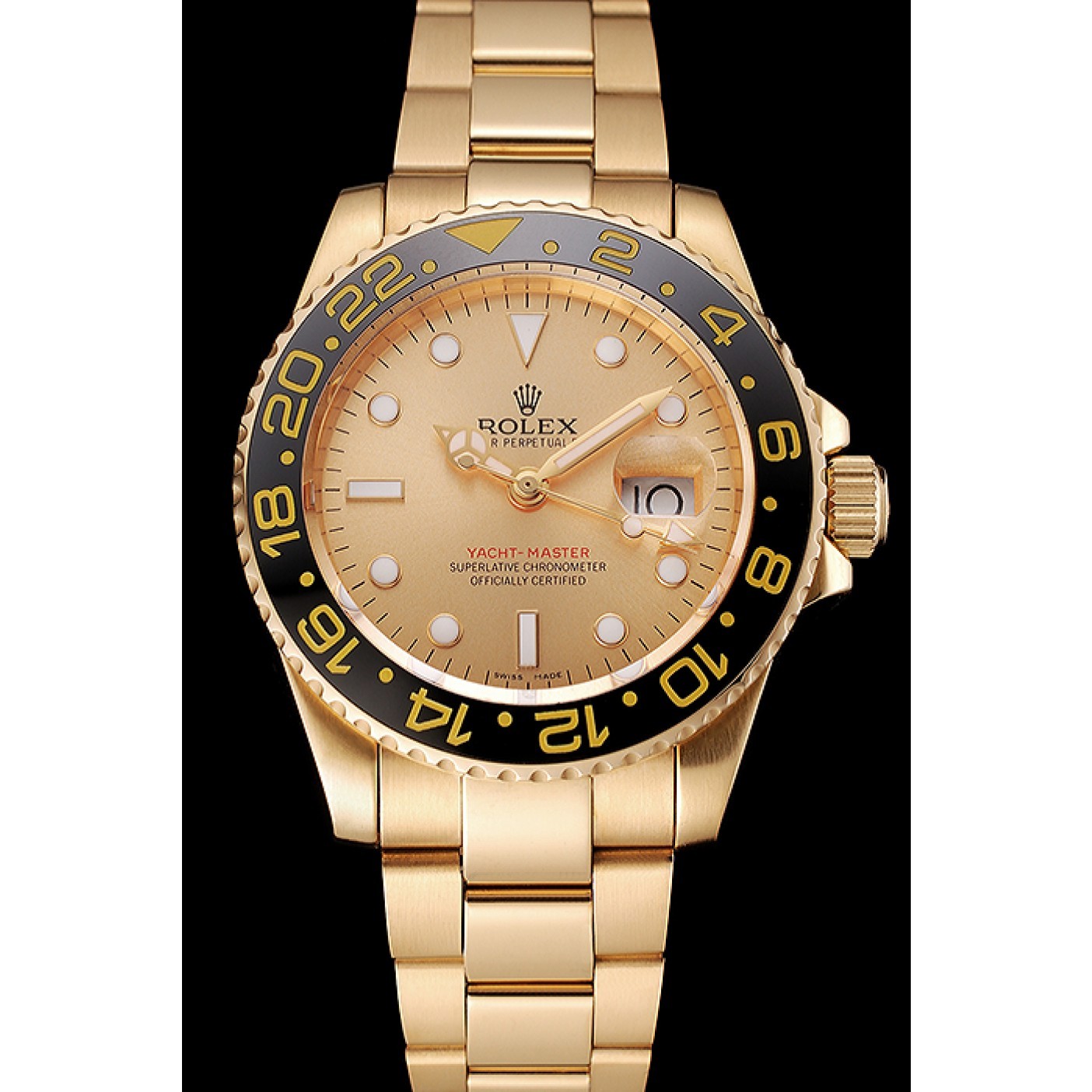 RepTime Watches Swiss Rolex GMT Master II Gold Dial Black Bezel Gold Case And Bracelet 1453749