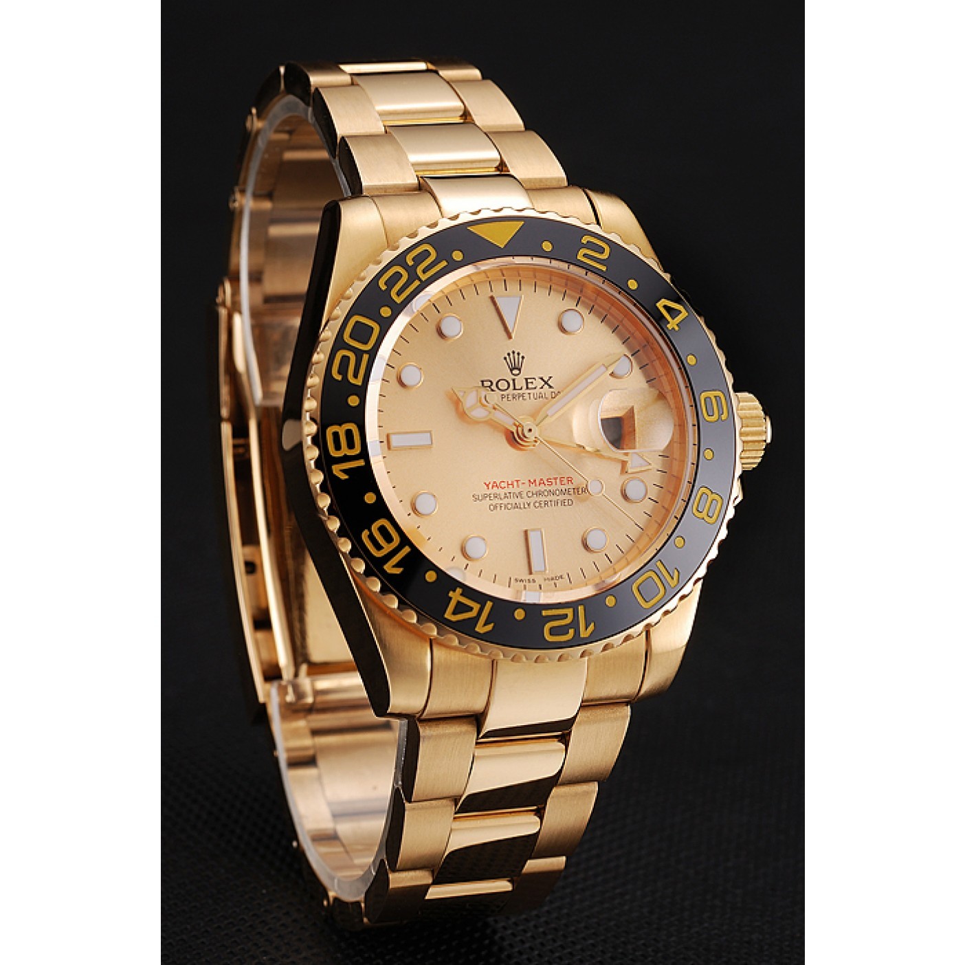 RepTime Watches Swiss Rolex GMT Master II Gold Dial Black Bezel Gold Case And Bracelet 1453749