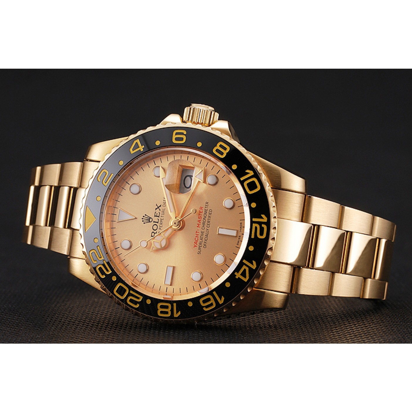 RepTime Watches Swiss Rolex GMT Master II Gold Dial Black Bezel Gold Case And Bracelet 1453749