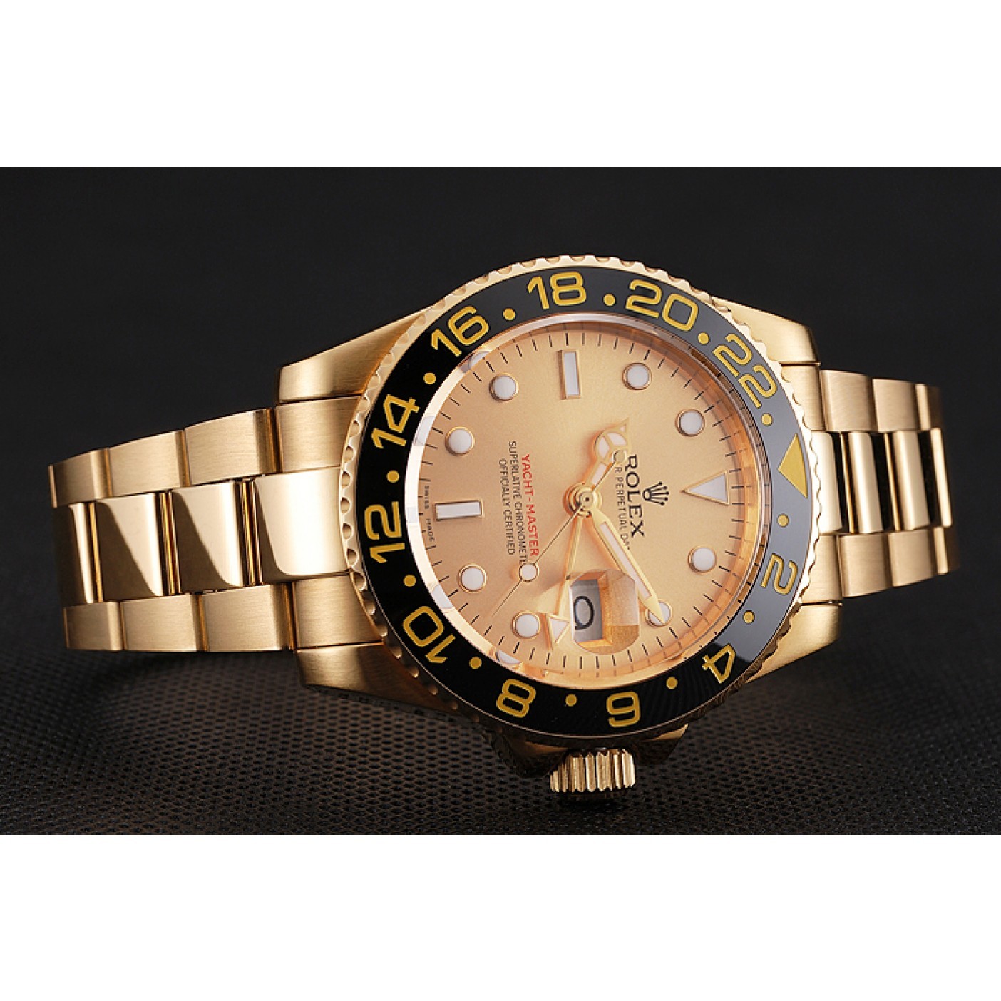 RepTime Watches Swiss Rolex GMT Master II Gold Dial Black Bezel Gold Case And Bracelet 1453749