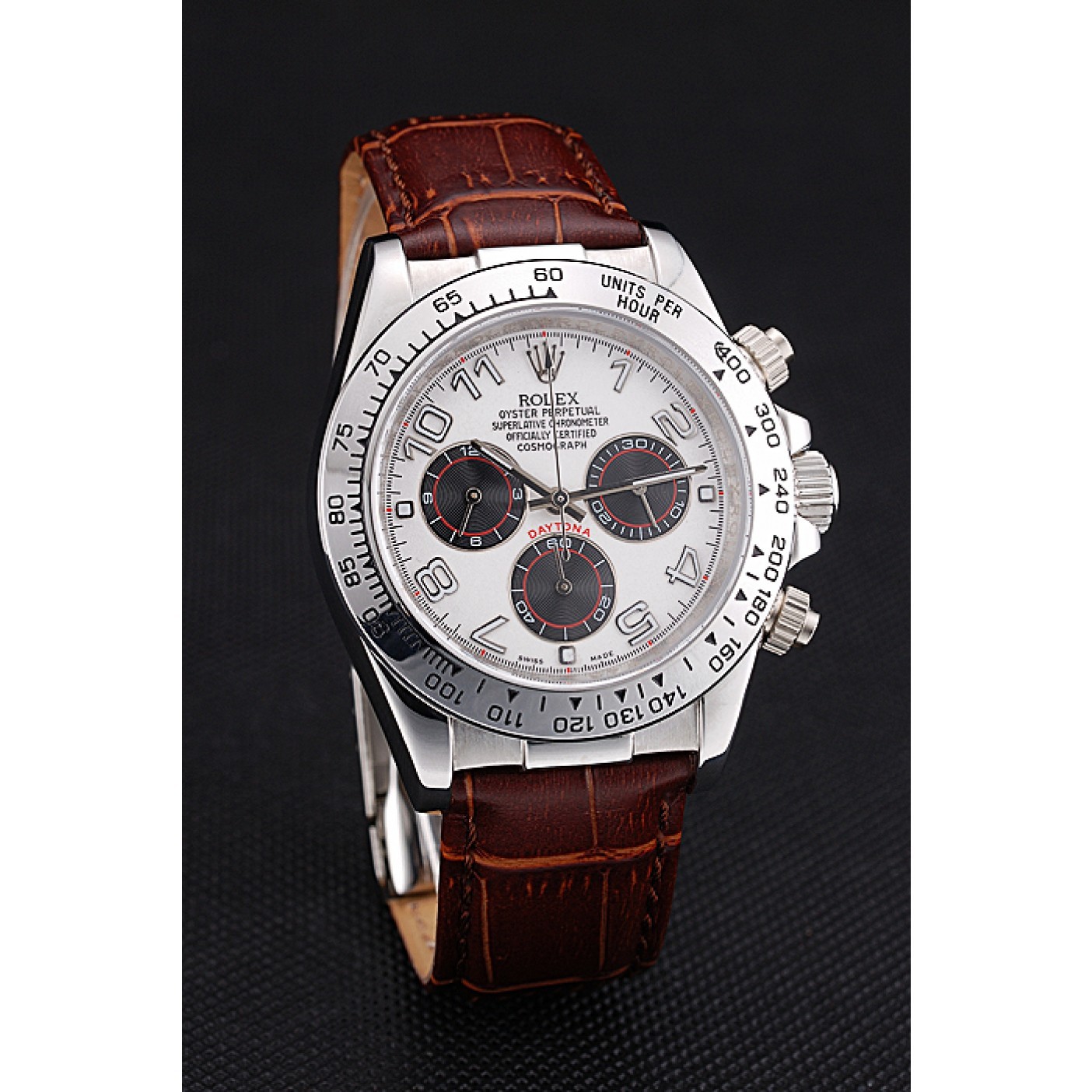 RepTime Watches Rolex Daytona Stainless Steel Case White Dial Brown Leather Strap