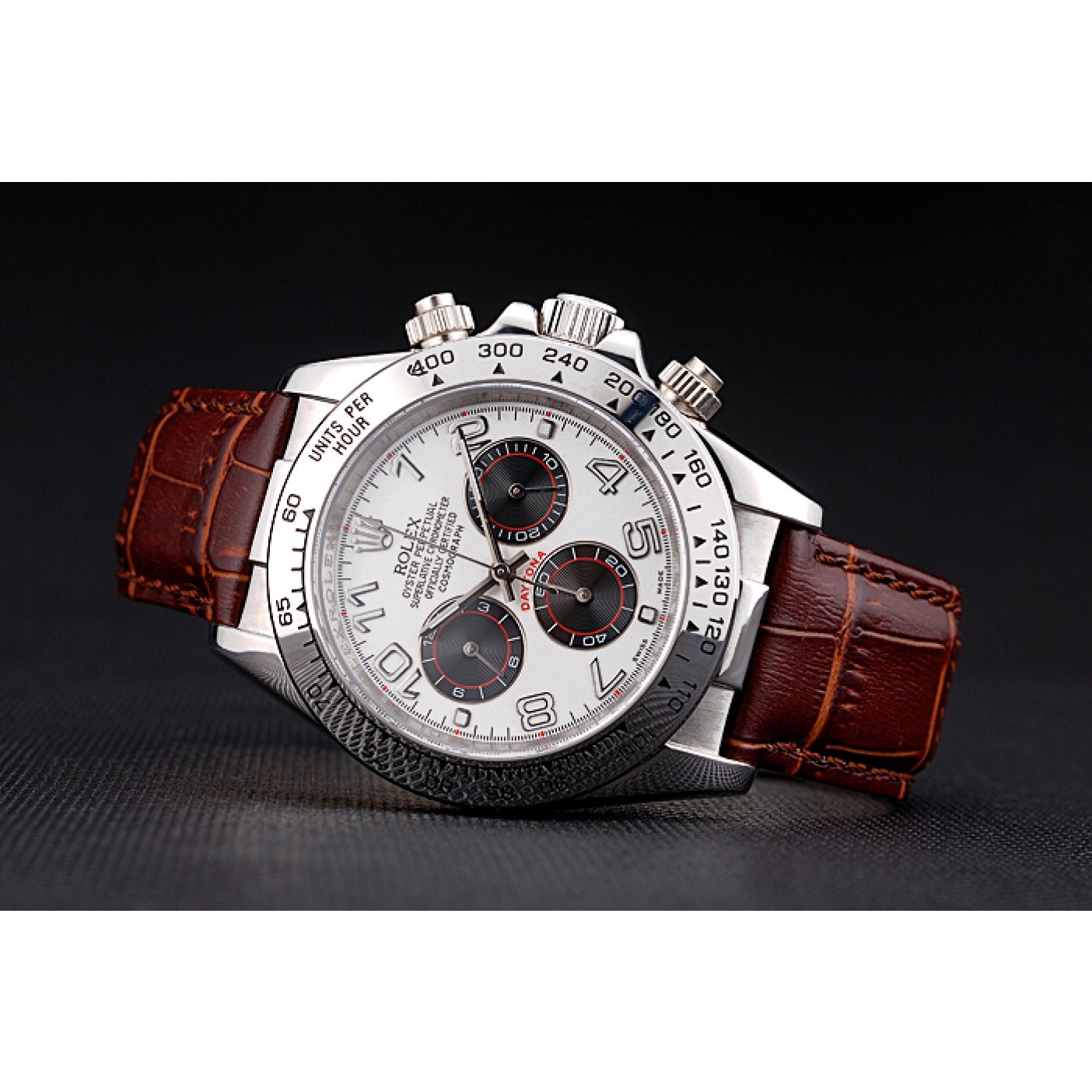 RepTime Watches Rolex Daytona Stainless Steel Case White Dial Brown Leather Strap