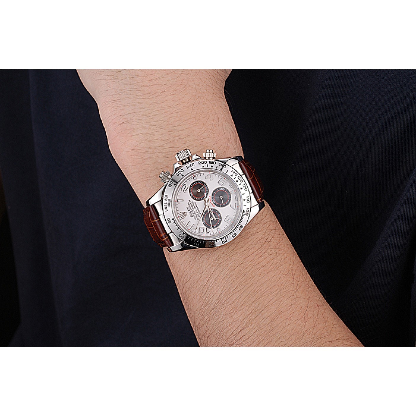 RepTime Watches Rolex Daytona Stainless Steel Case White Dial Brown Leather Strap