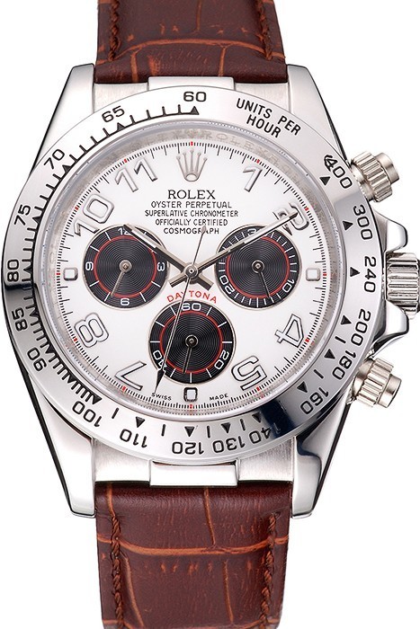 RepTime Watches Rolex Daytona Stainless Steel Case White Dial Brown Leather Strap