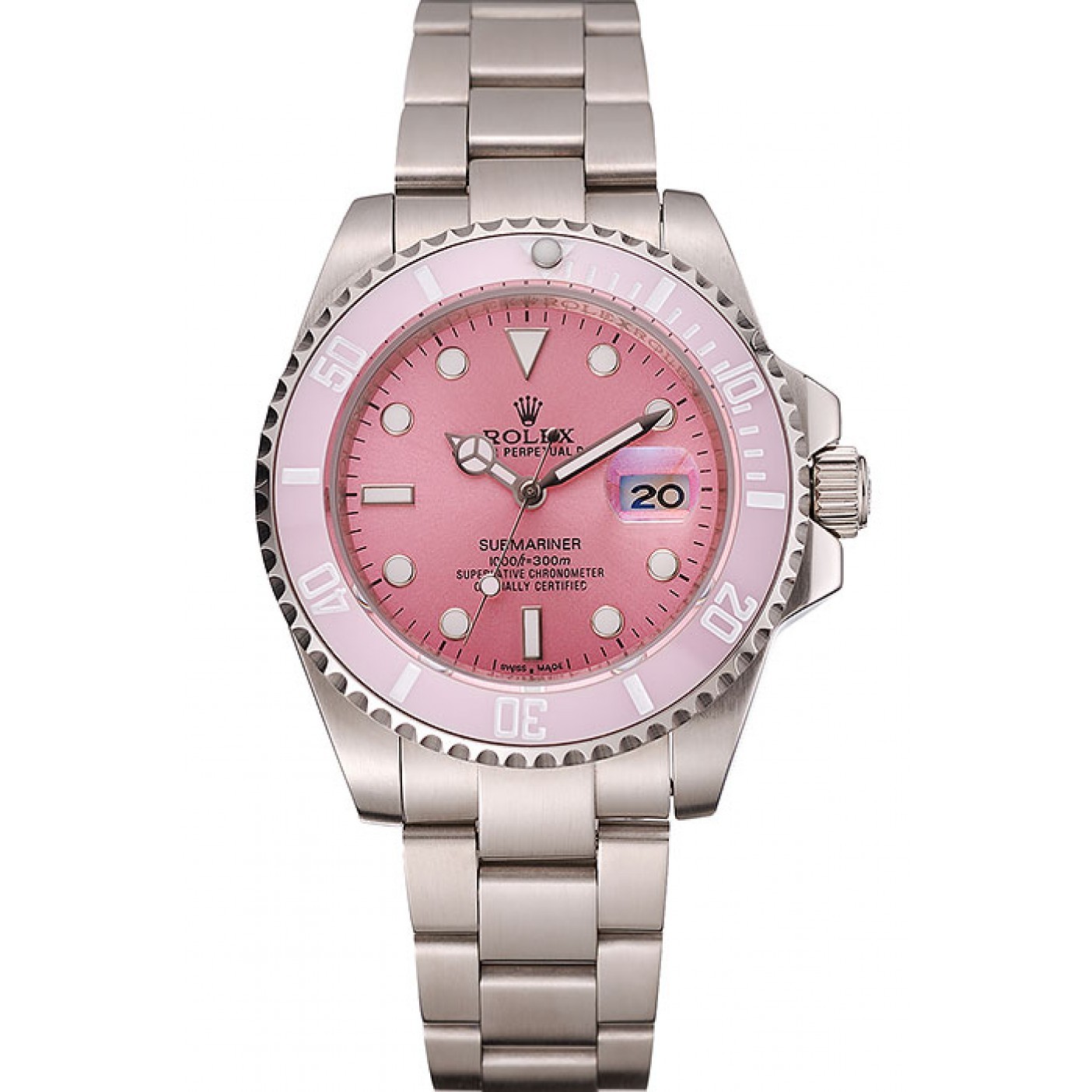 RepTime Watches Swiss Rolex Submariner Pink Dial Pink Bezel Stainless Steel Bracelet 1453980