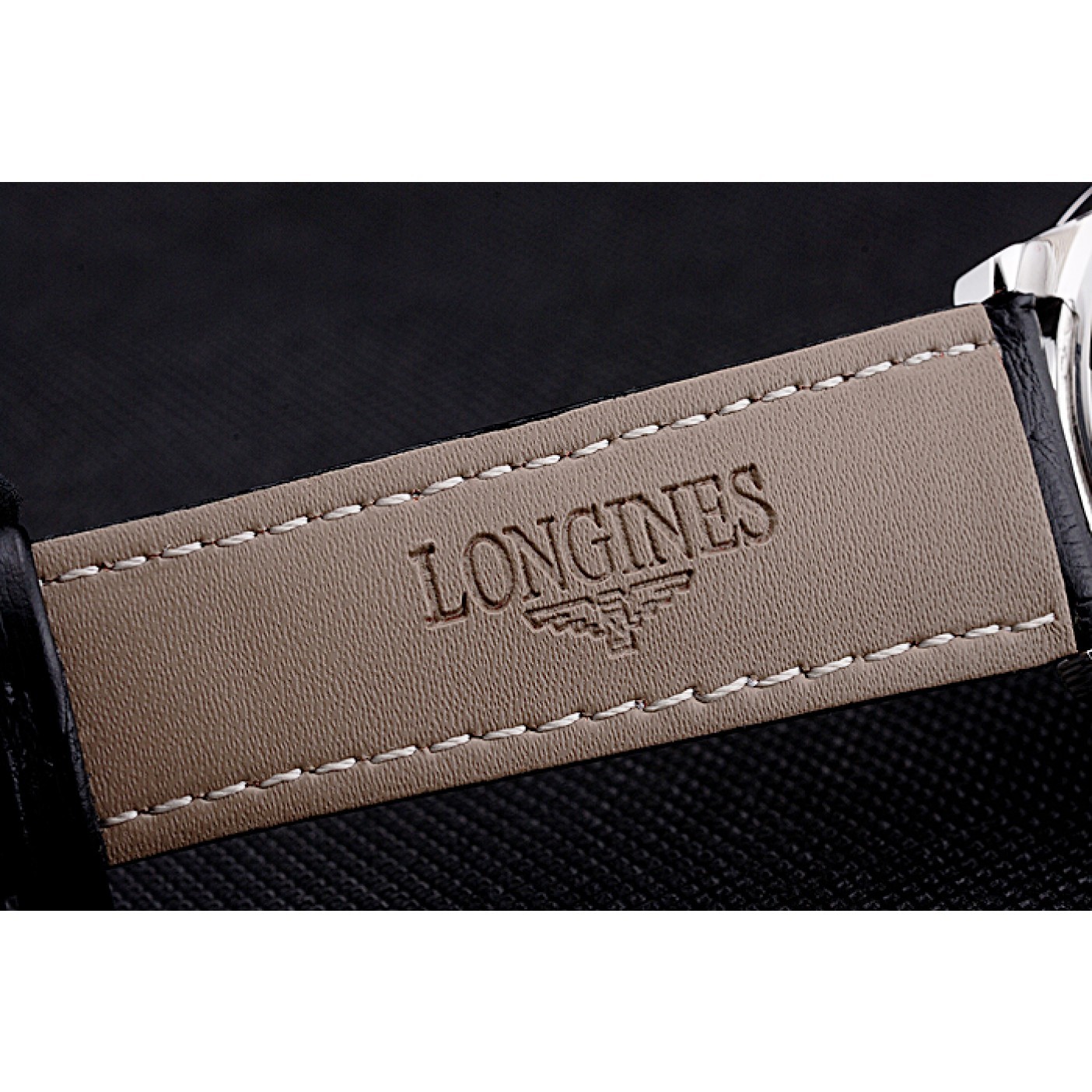 Longines Column Wheel Black Dial Silver Stainless Steel Case Black Leather Strap