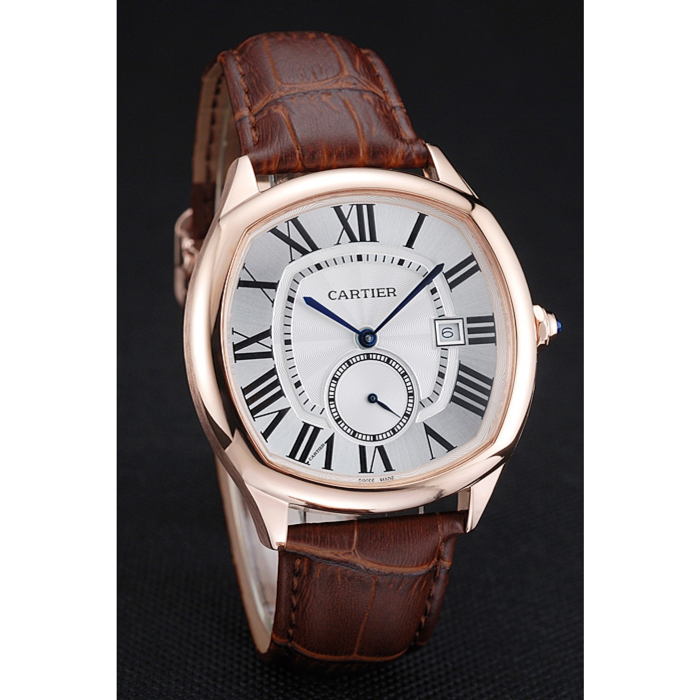 Cartier Drive De Cartier White Dial Gold Case Brown Leather Bracelet 1454213