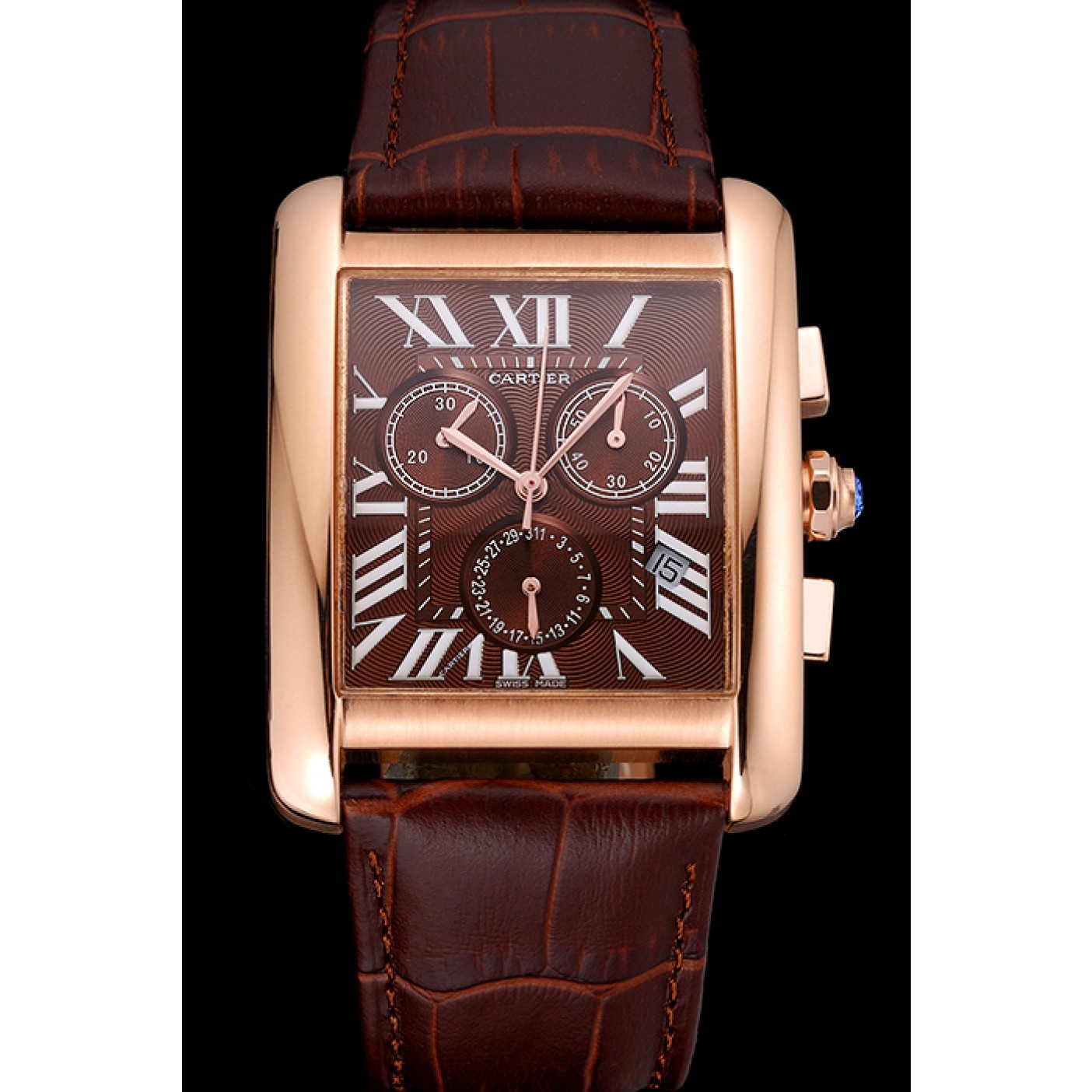 Cartier Tank MC Brown Dial Gold Case Brown Leather Bracelet 622696