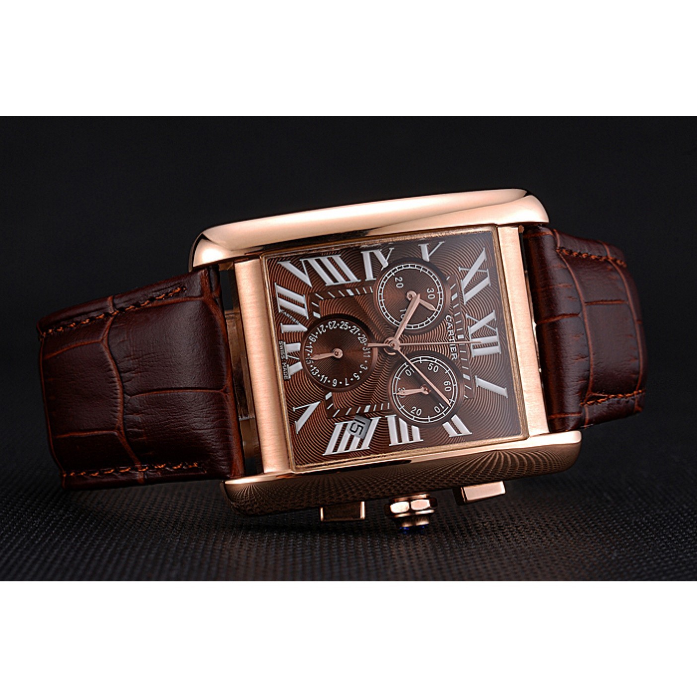 Cartier Tank MC Brown Dial Gold Case Brown Leather Bracelet 622696