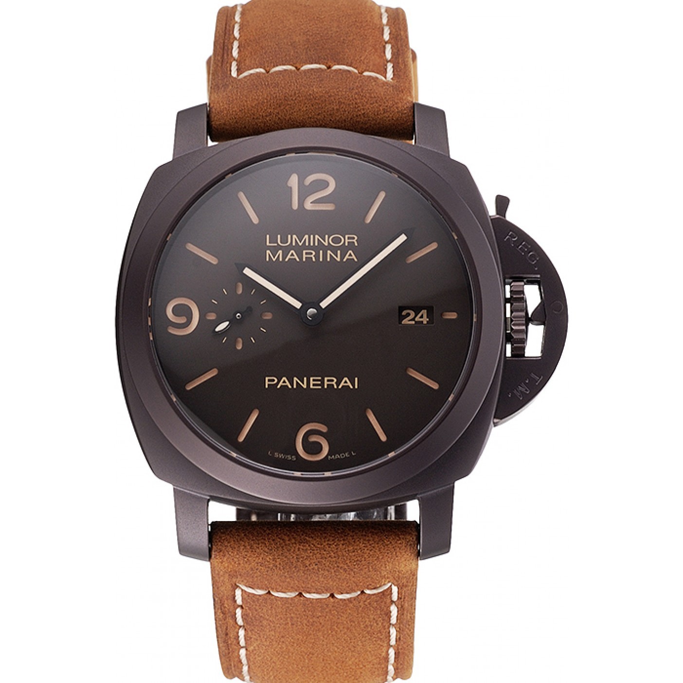 Swiss Panerai Luminor Marina 1950 3 Days Brown Dial Black Case Brown Leather Strap