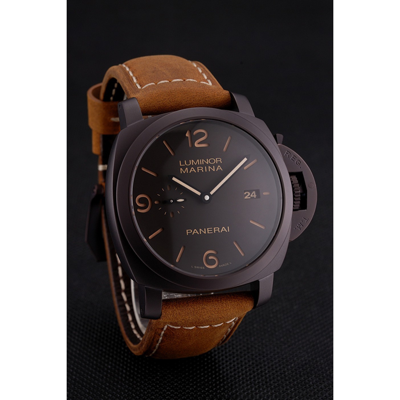 Swiss Panerai Luminor Marina 1950 3 Days Brown Dial Black Case Brown Leather Strap