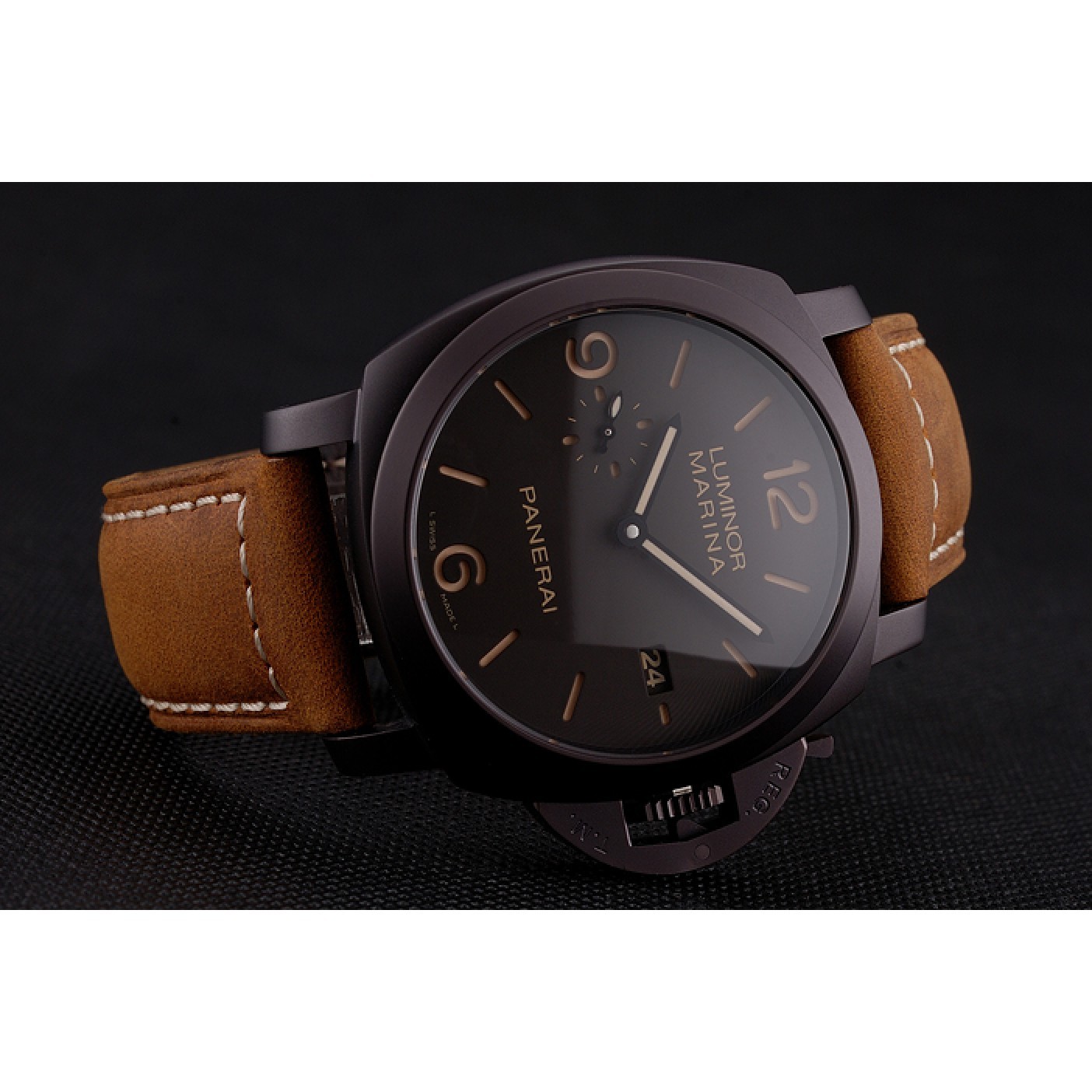 Swiss Panerai Luminor Marina 1950 3 Days Brown Dial Black Case Brown Leather Strap