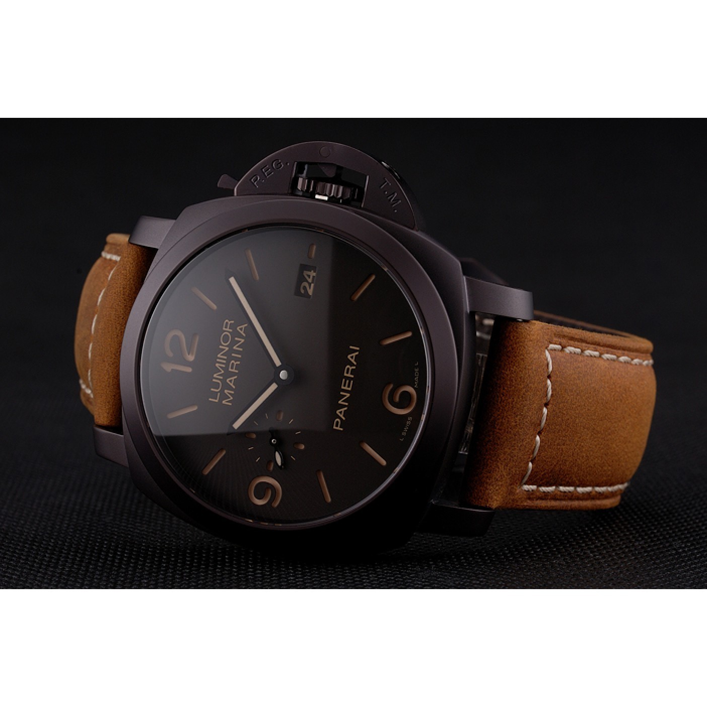 Swiss Panerai Luminor Marina 1950 3 Days Brown Dial Black Case Brown Leather Strap