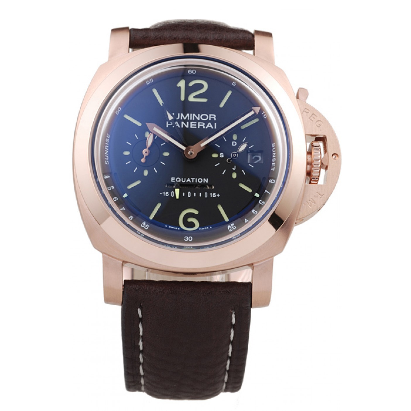 Panerai Luminor Rose Gold Case Black Dial Dark Brown Leather Strap