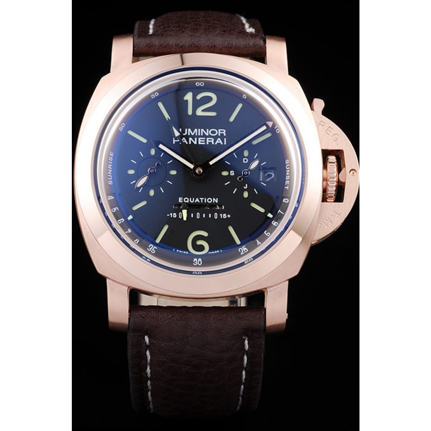 Panerai Luminor Rose Gold Case Black Dial Dark Brown Leather Strap