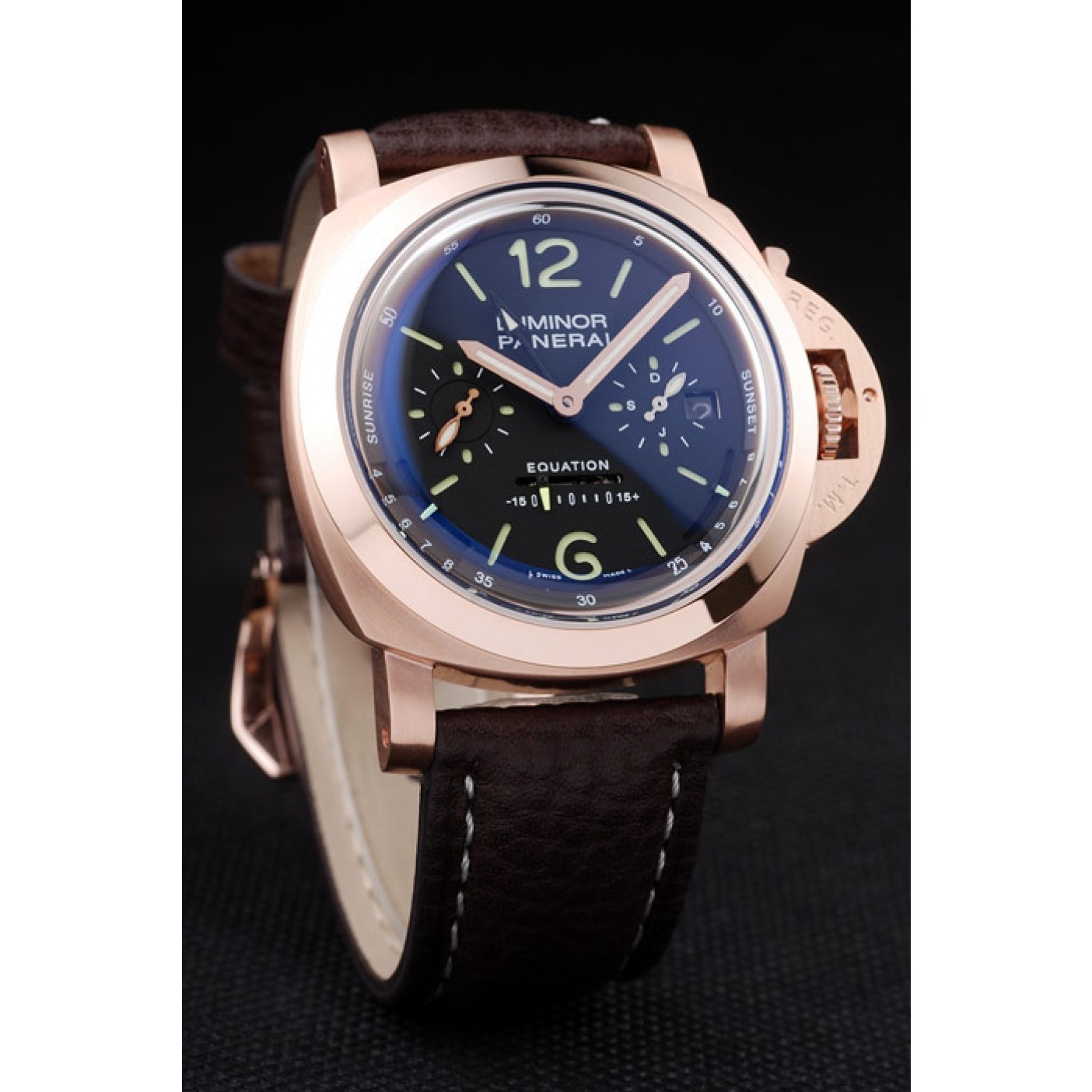 Panerai Luminor Rose Gold Case Black Dial Dark Brown Leather Strap