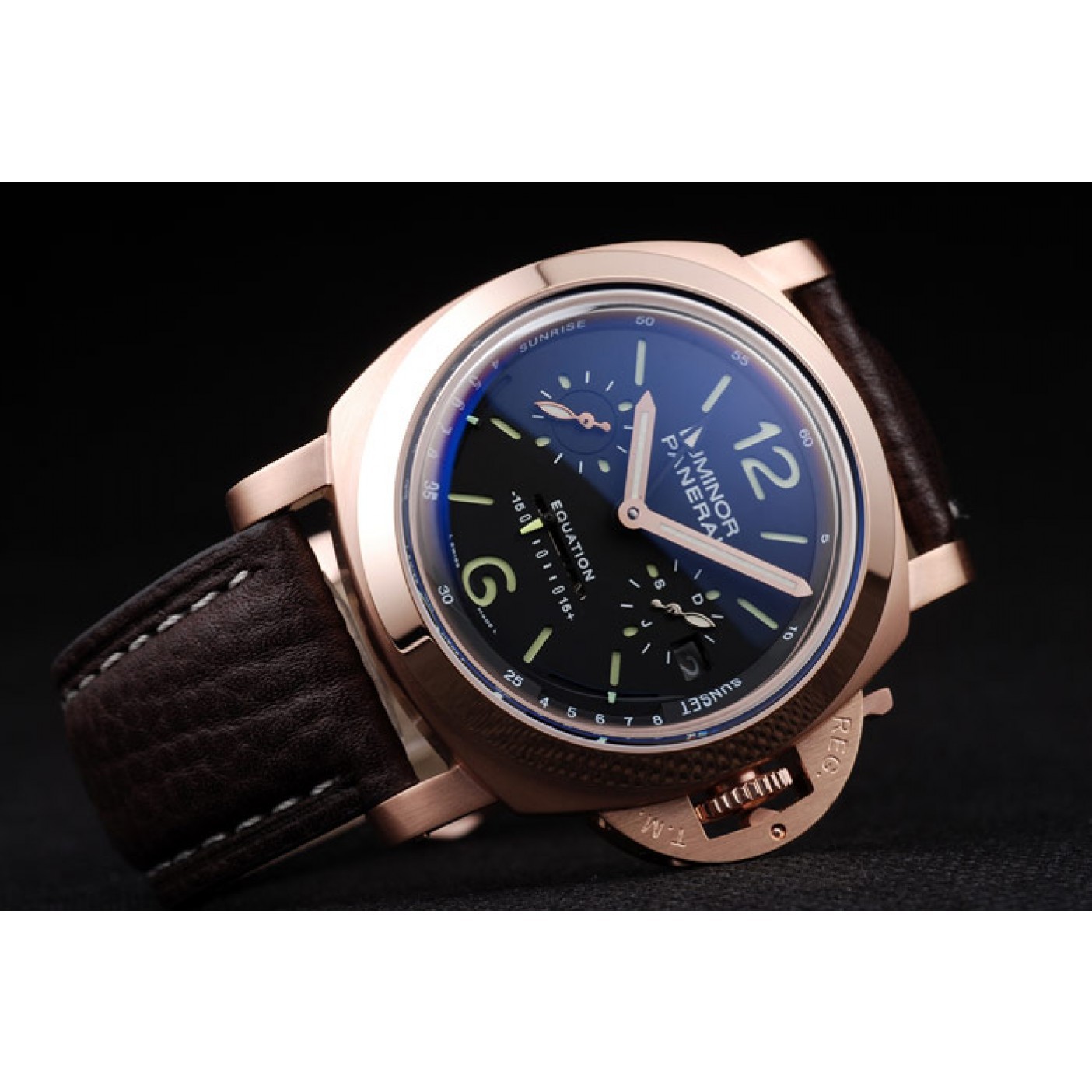 Panerai Luminor Rose Gold Case Black Dial Dark Brown Leather Strap