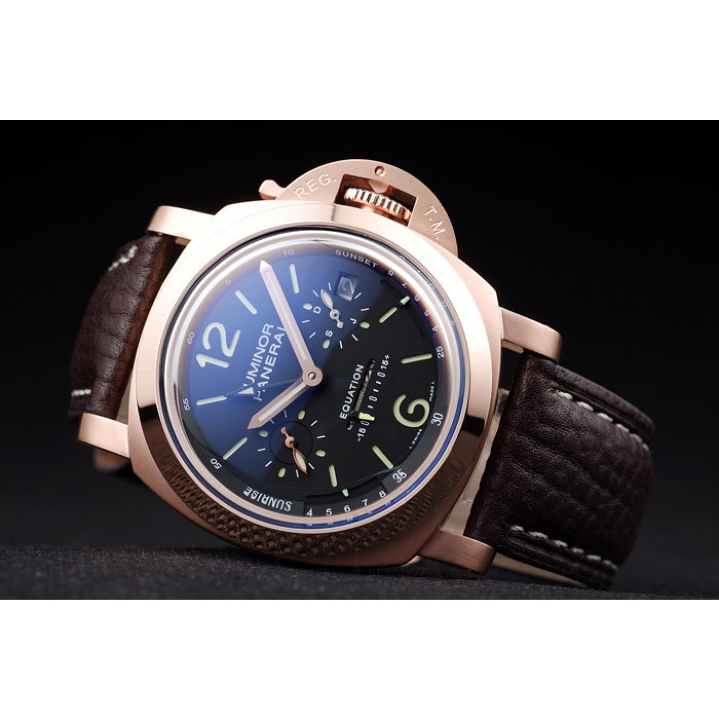 Panerai Luminor Rose Gold Case Black Dial Dark Brown Leather Strap