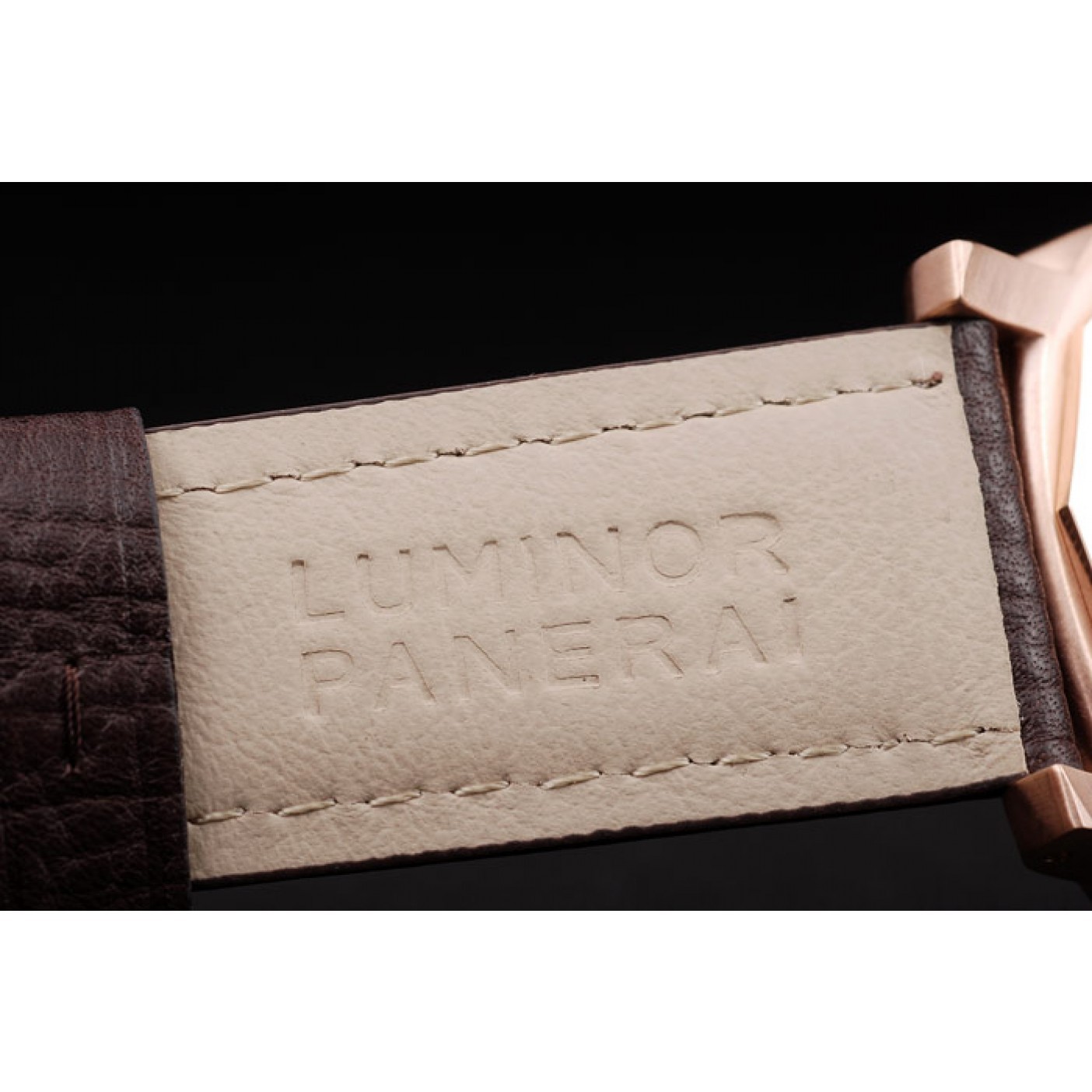 Panerai Luminor Rose Gold Case Black Dial Dark Brown Leather Strap