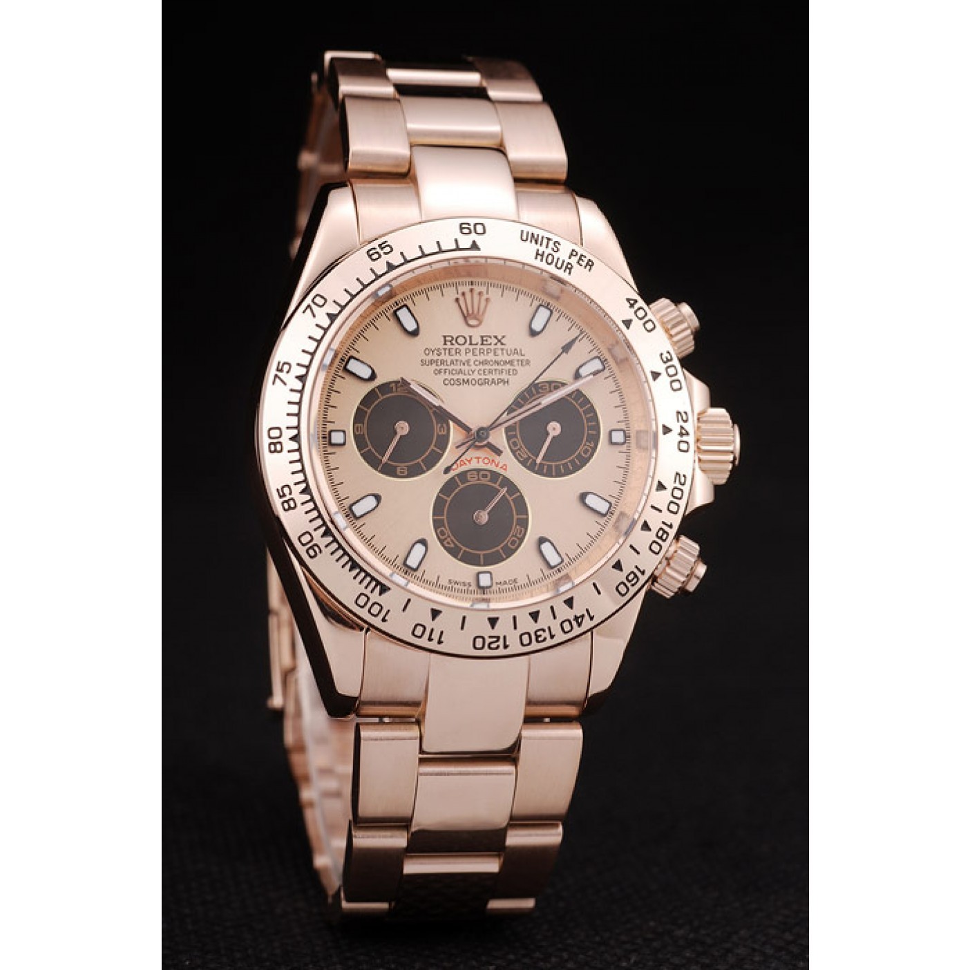 RepTime Watches Rolex Daytona Rose Gold Plated Stainless Steel Bezel Rose Gold Dial