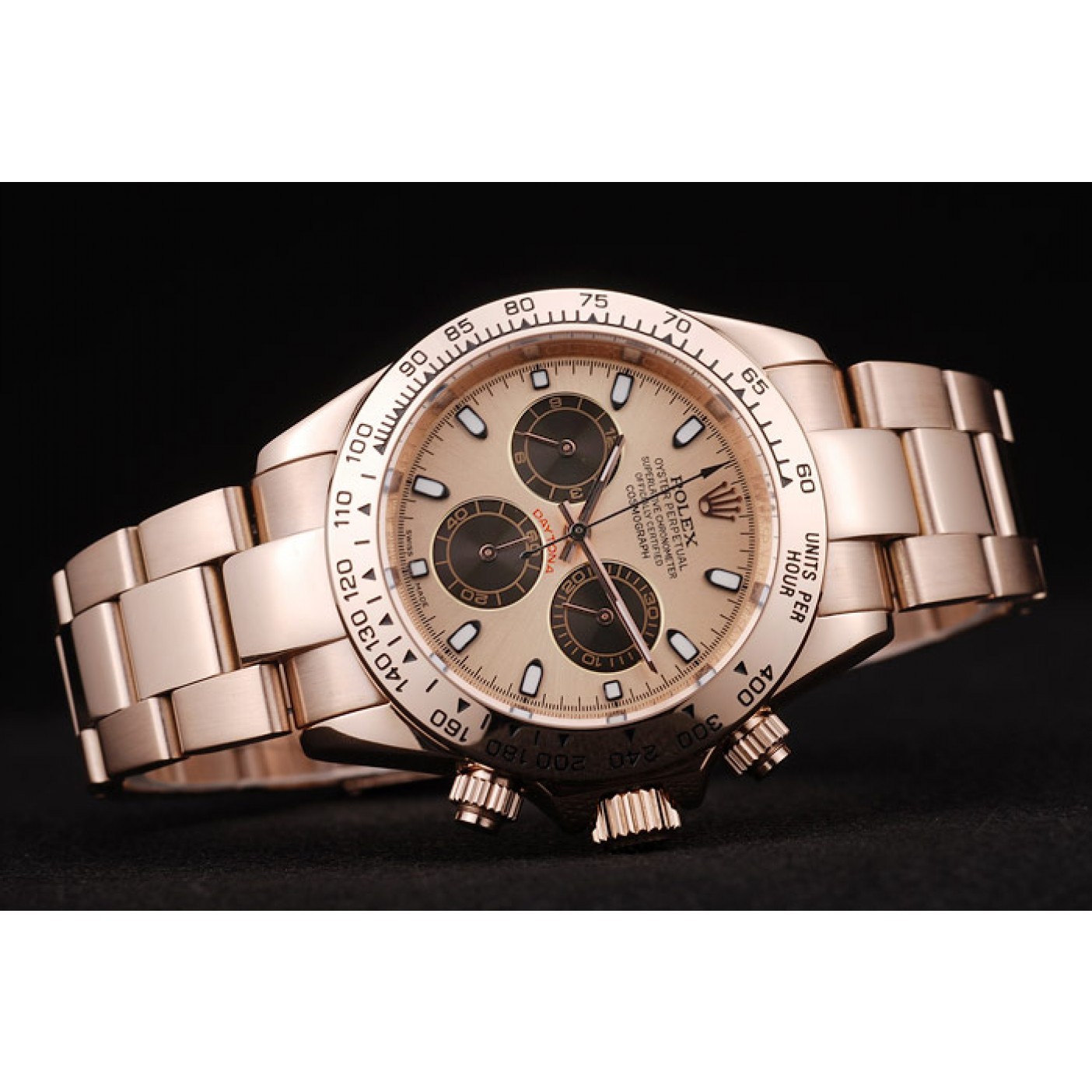 RepTime Watches Rolex Daytona Rose Gold Plated Stainless Steel Bezel Rose Gold Dial