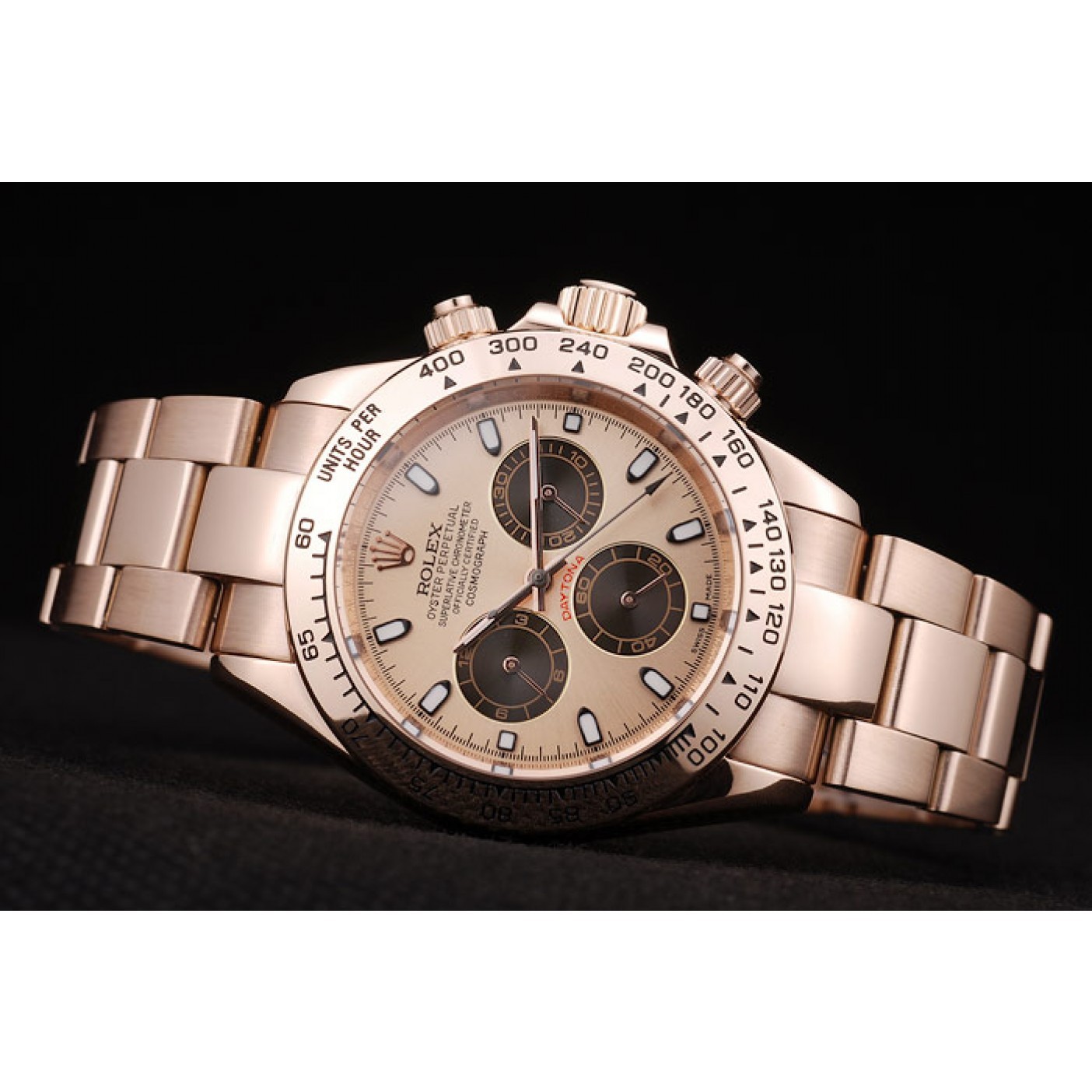 RepTime Watches Rolex Daytona Rose Gold Plated Stainless Steel Bezel Rose Gold Dial