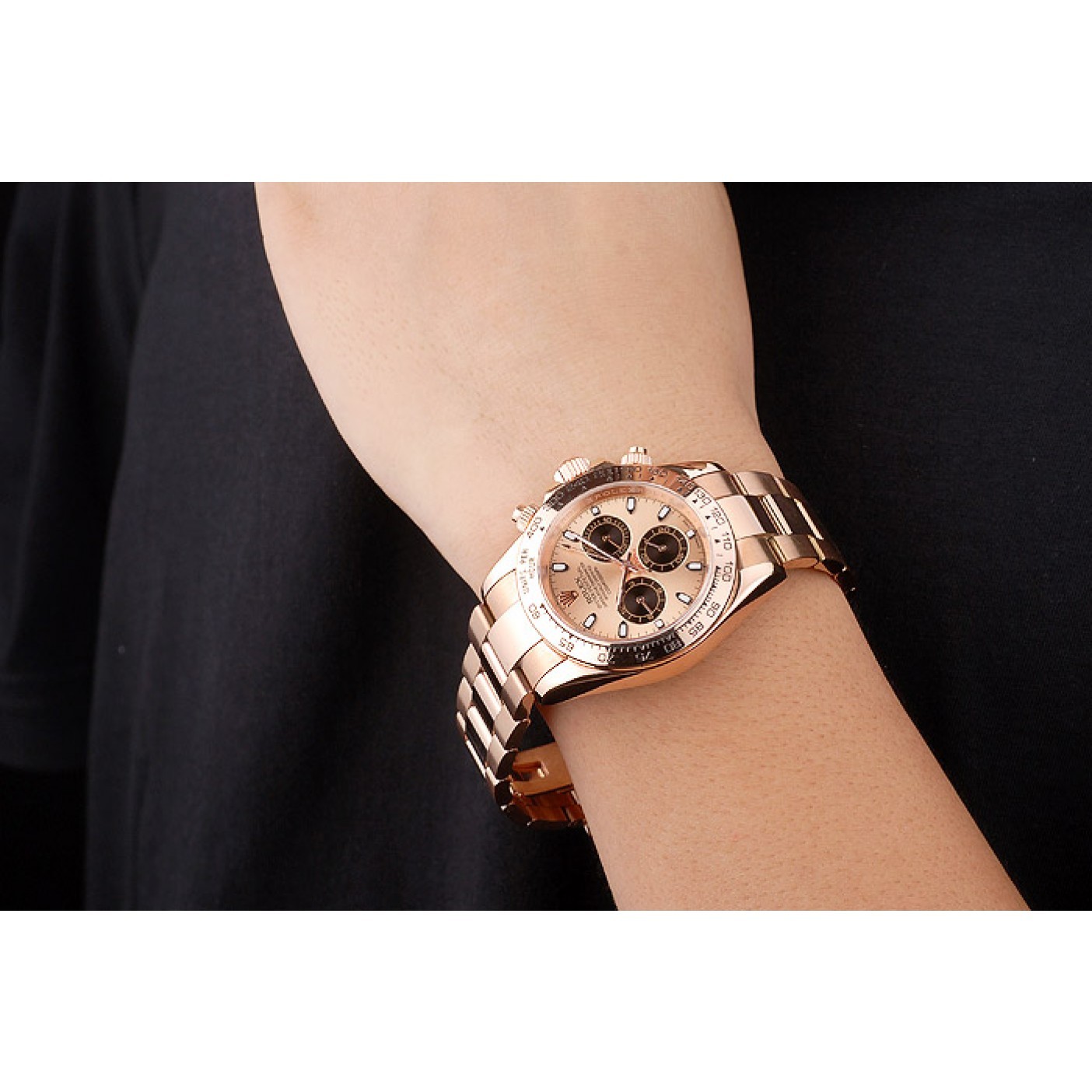 RepTime Watches Rolex Daytona Rose Gold Plated Stainless Steel Bezel Rose Gold Dial