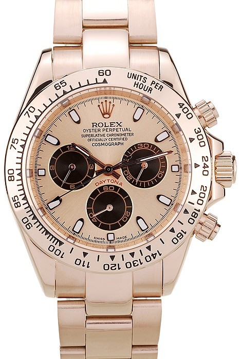 RepTime Watches Rolex Daytona Rose Gold Plated Stainless Steel Bezel Rose Gold Dial