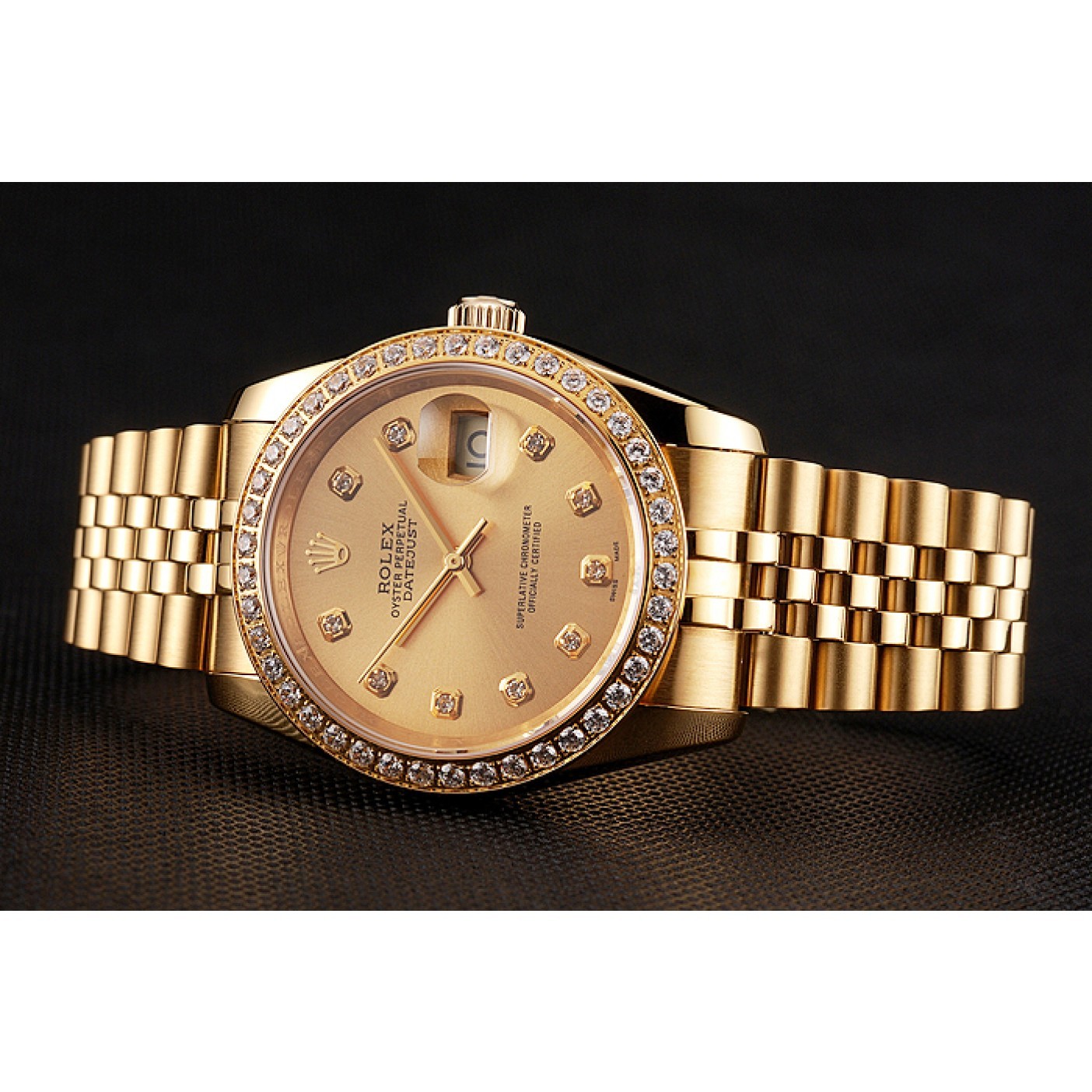 Swiss Rolex Datejust Champagne Dial Diamond Bezel Gold Jubilee Bracelet 1454098