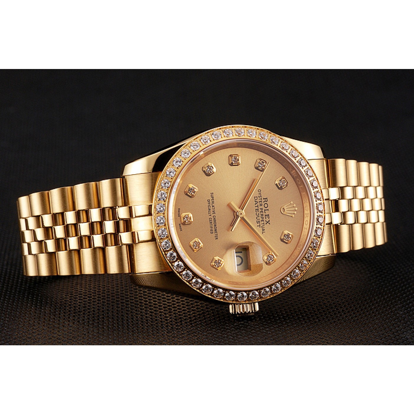 Swiss Rolex Datejust Champagne Dial Diamond Bezel Gold Jubilee Bracelet 1454098