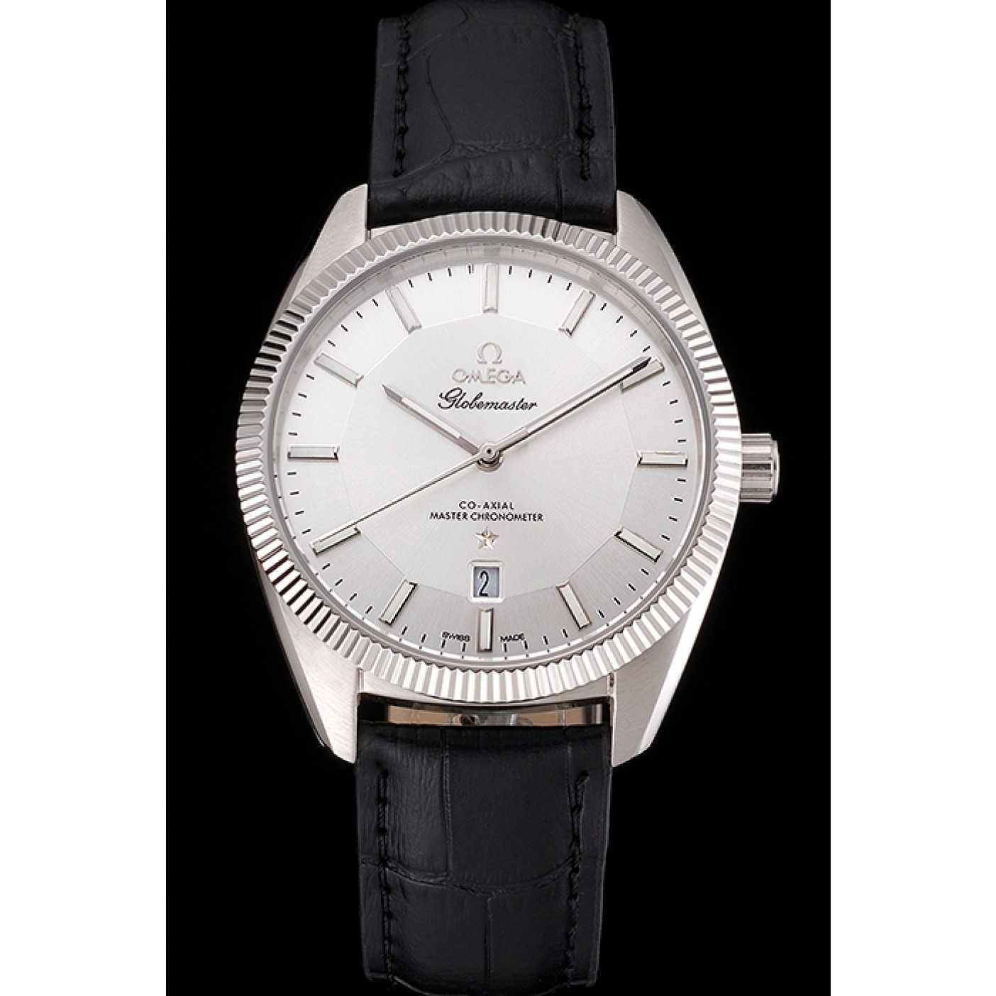 Omega Globemaster Silver Dial Stainless Steel Case Black Leather Strap