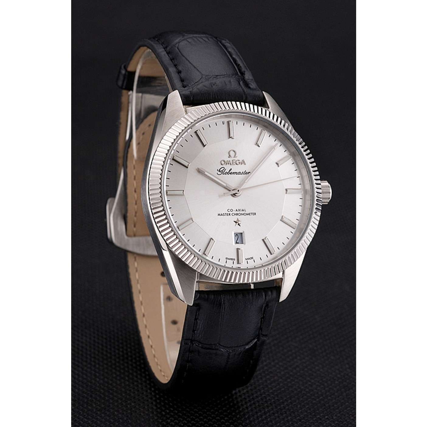 Omega Globemaster Silver Dial Stainless Steel Case Black Leather Strap